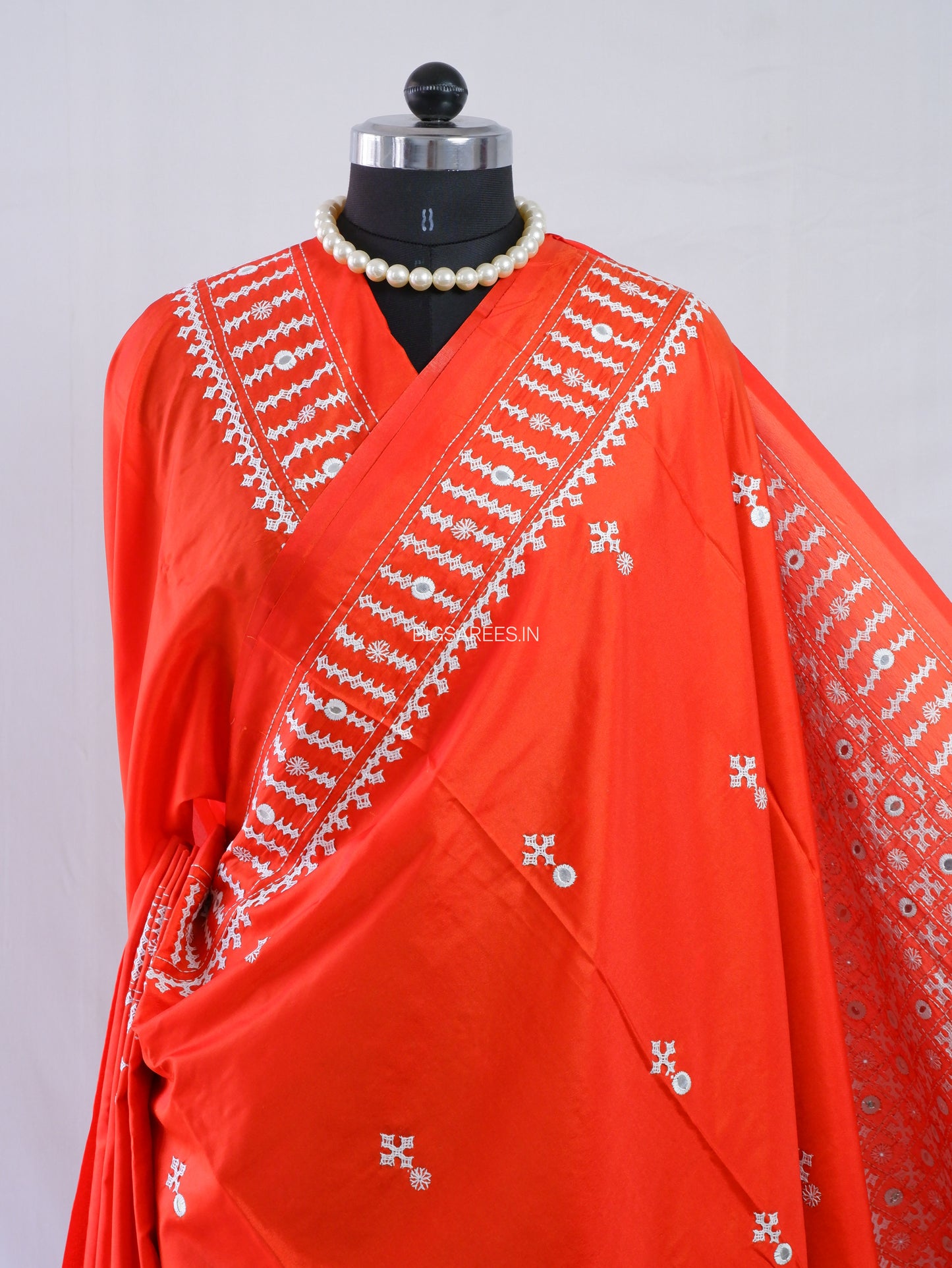 Kutchi Hand Embroidered Saree | Blended Bangalore Silk / Art Silk | Foil Mirror | Red