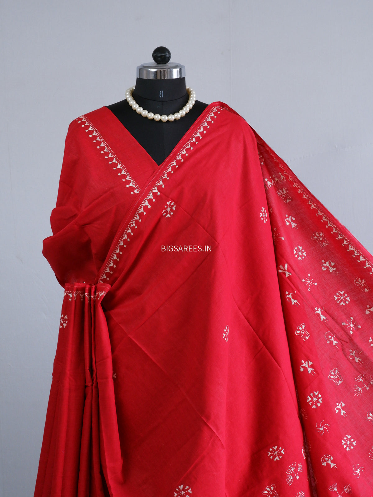 Kantha Hand-Embroidered Saree | Pure Khadi Cotton | Red