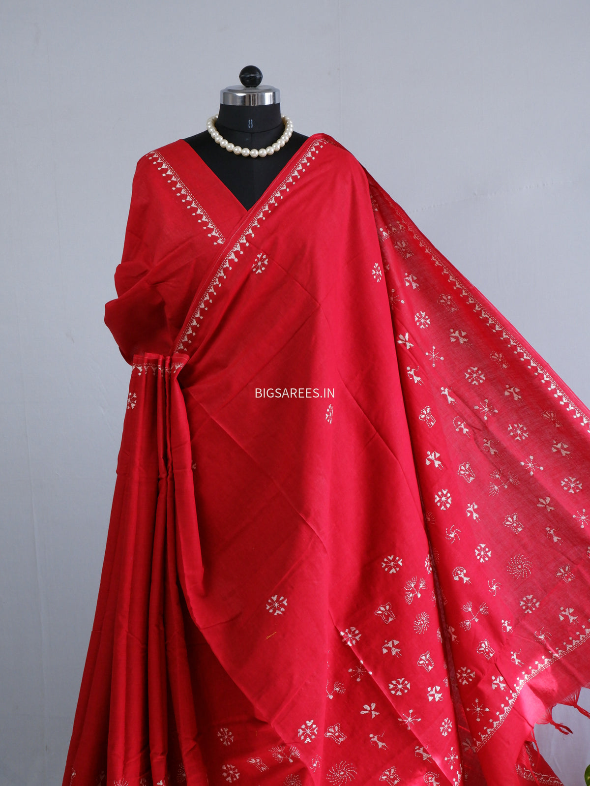 Kantha Hand-Embroidered Saree | Pure Khadi Cotton | Red