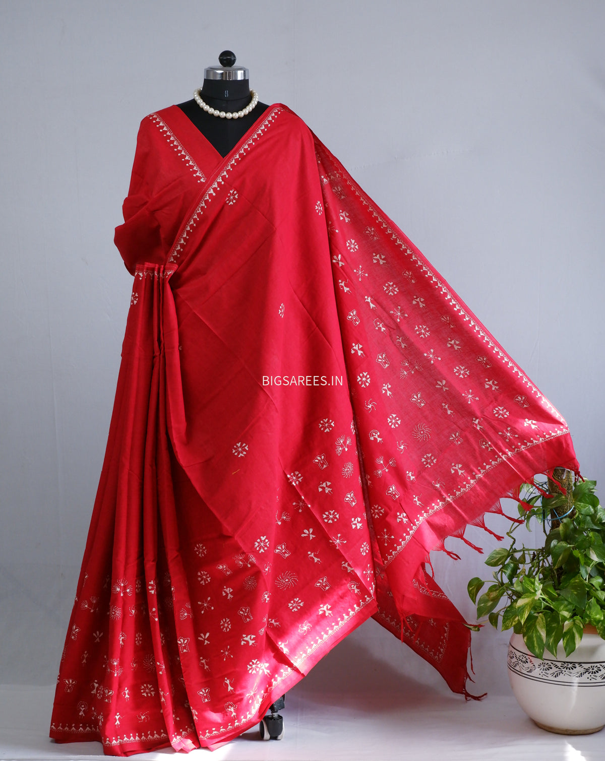 Kantha Hand-Embroidered Saree | Pure Khadi Cotton | Red