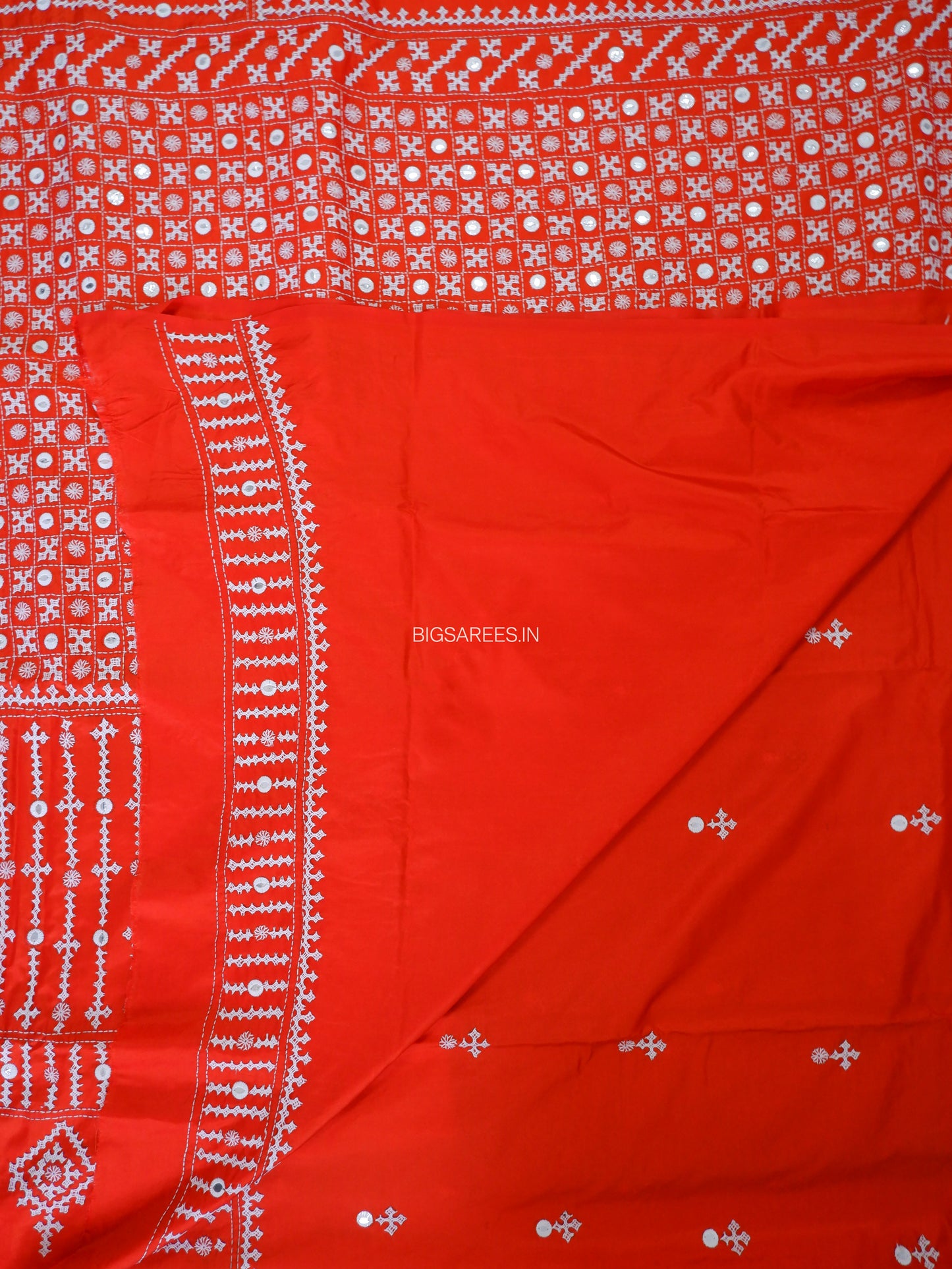 Kutchi Hand Embroidered Saree | Blended Bangalore Silk / Art Silk | Foil Mirror | Red