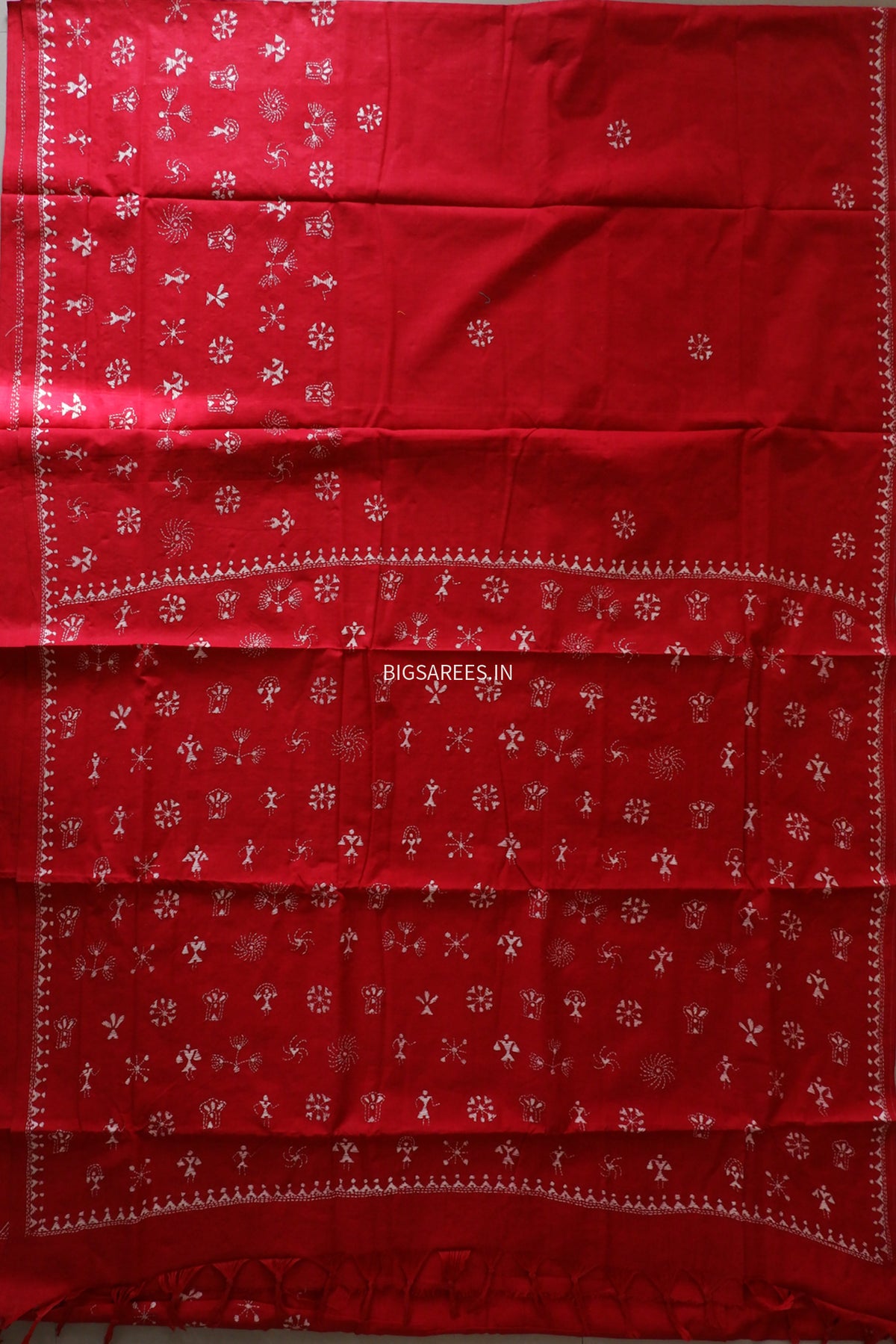 Kantha Hand-Embroidered Saree | Pure Khadi Cotton | Red