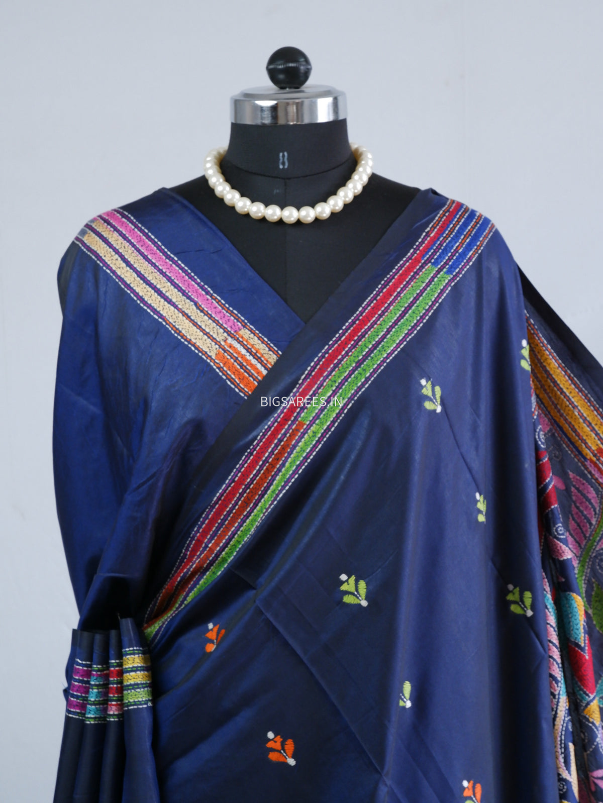 Kantha Hand Embroidered Sarees | Blended Banglore Silk/Art Silk | Blue