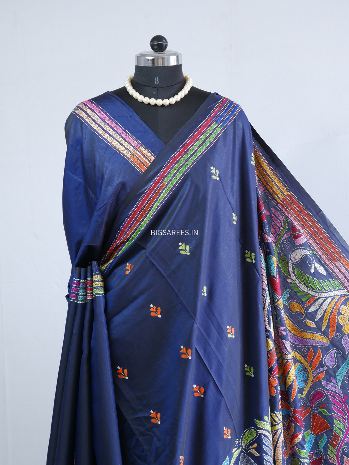 Kantha Hand Embroidered Sarees | Blended Banglore Silk/Art Silk | Blue