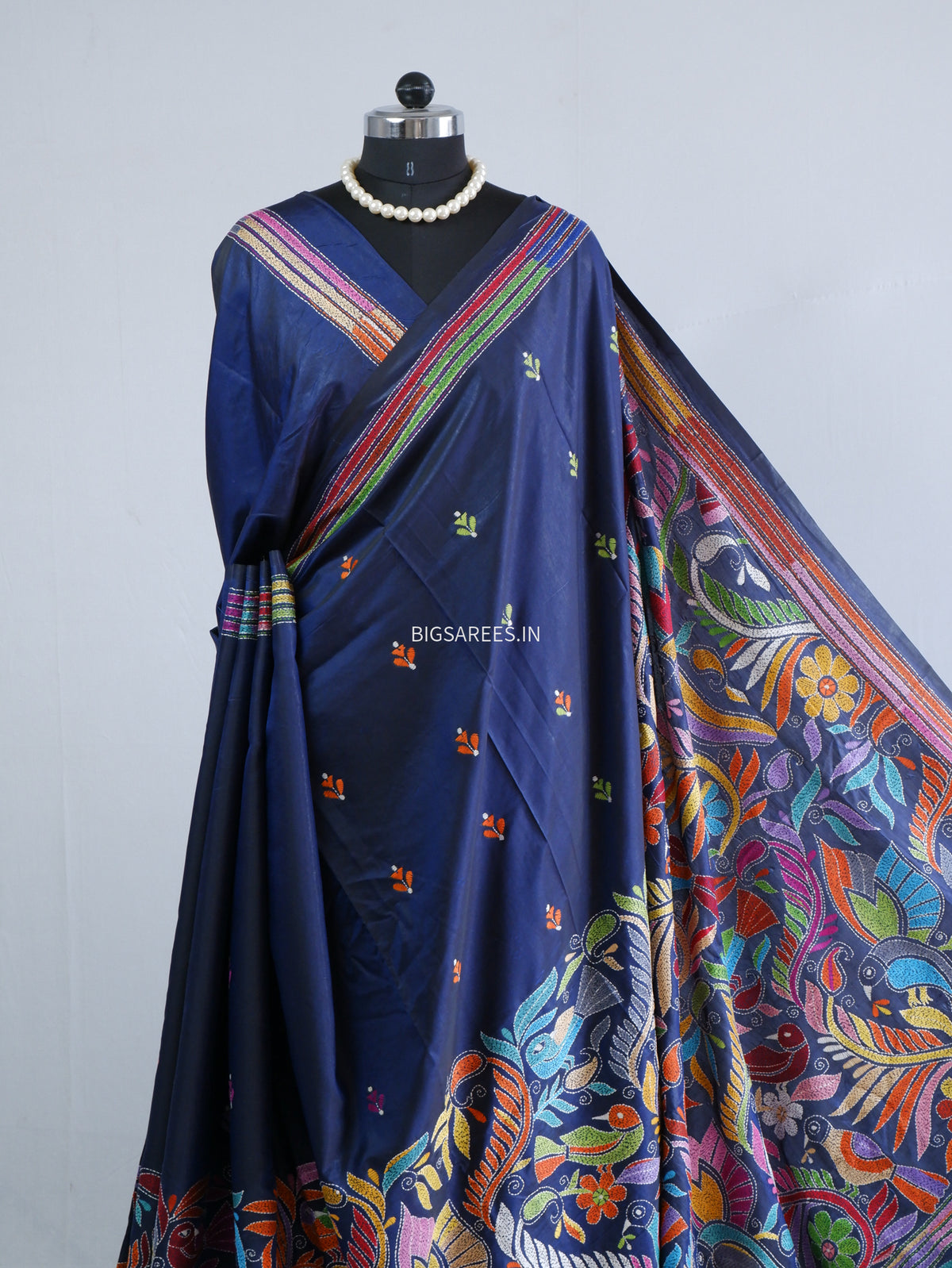 Kantha Hand Embroidered Sarees | Blended Banglore Silk/Art Silk | Blue