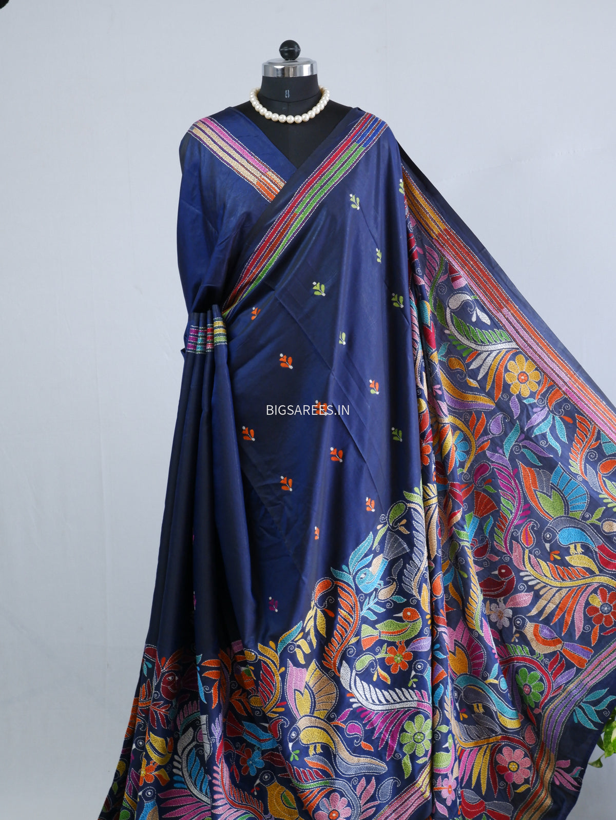 Kantha Hand Embroidered Sarees | Blended Banglore Silk/Art Silk | Blue