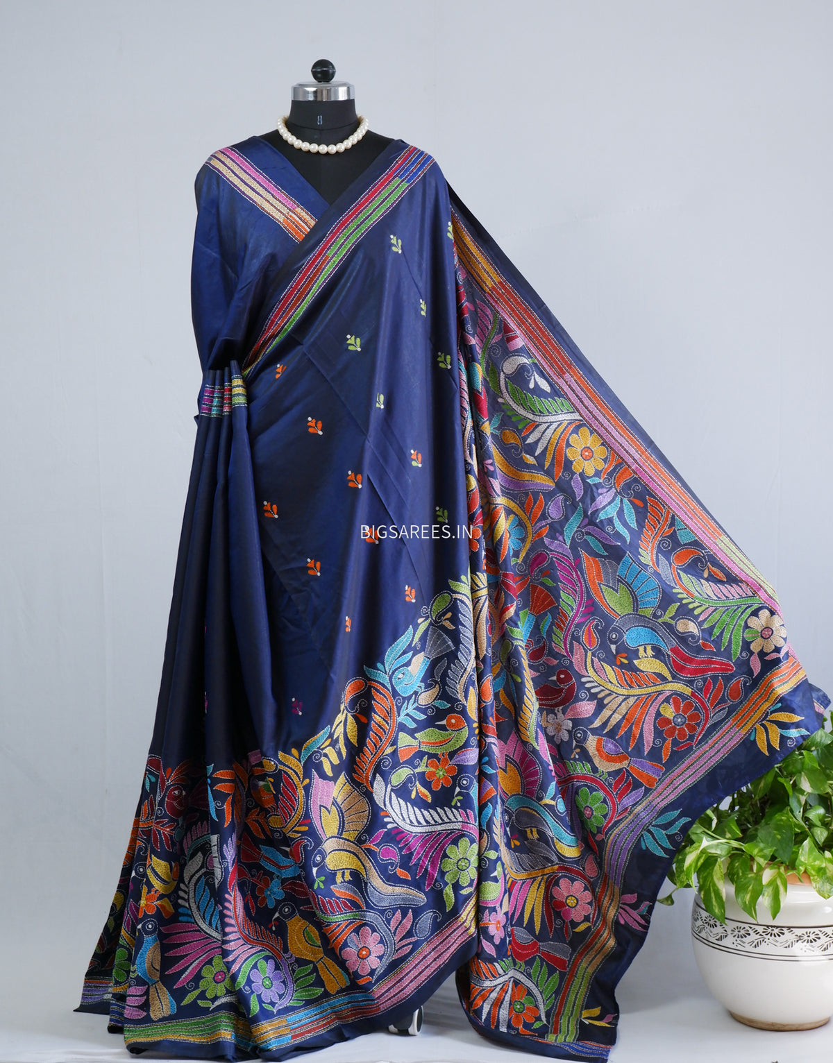 Kantha Hand Embroidered Sarees | Blended Banglore Silk/Art Silk | Blue