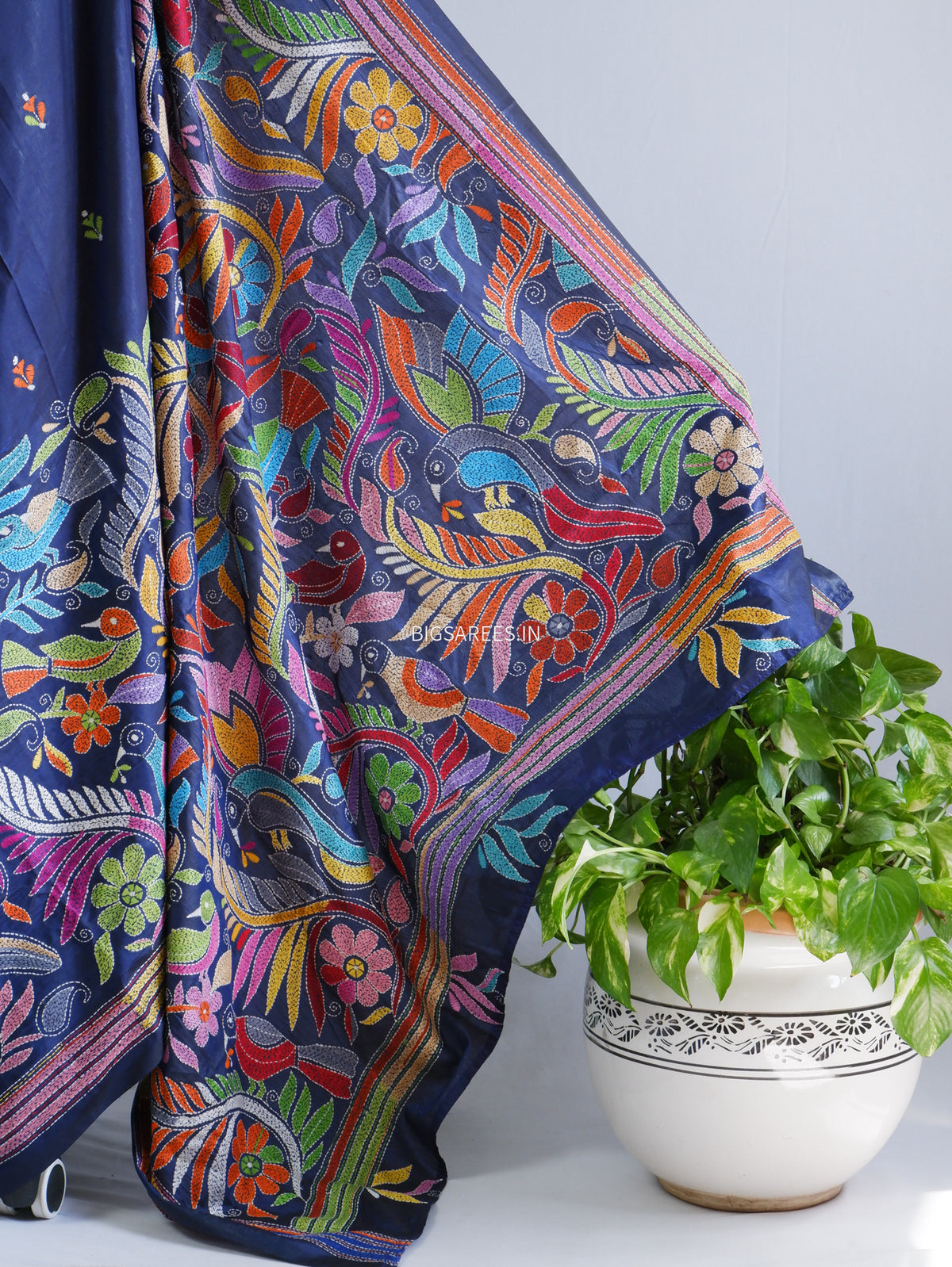 Kantha Hand Embroidered Sarees | Blended Banglore Silk/Art Silk | Blue