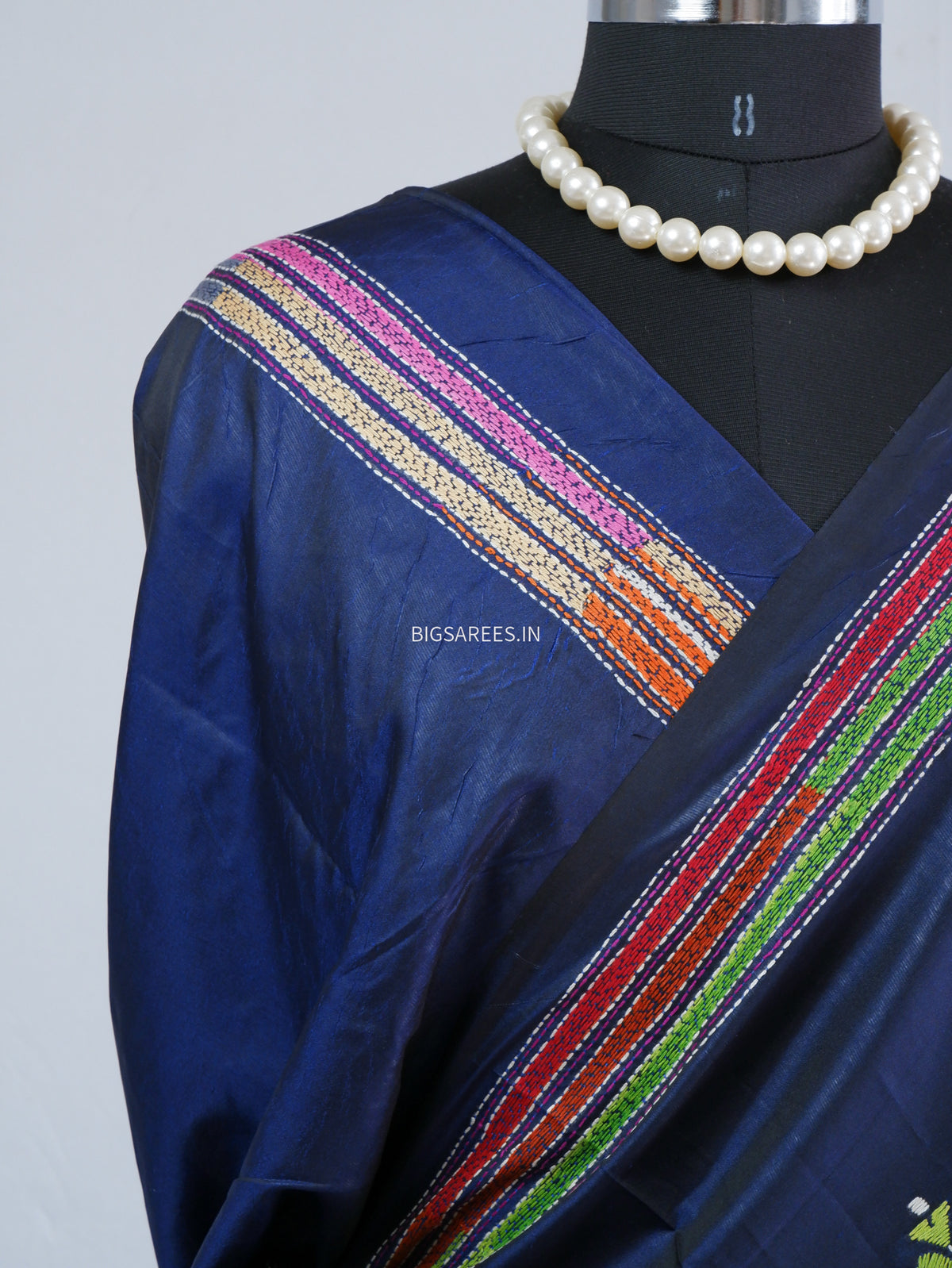 Kantha Hand Embroidered Sarees | Blended Banglore Silk/Art Silk | Blue