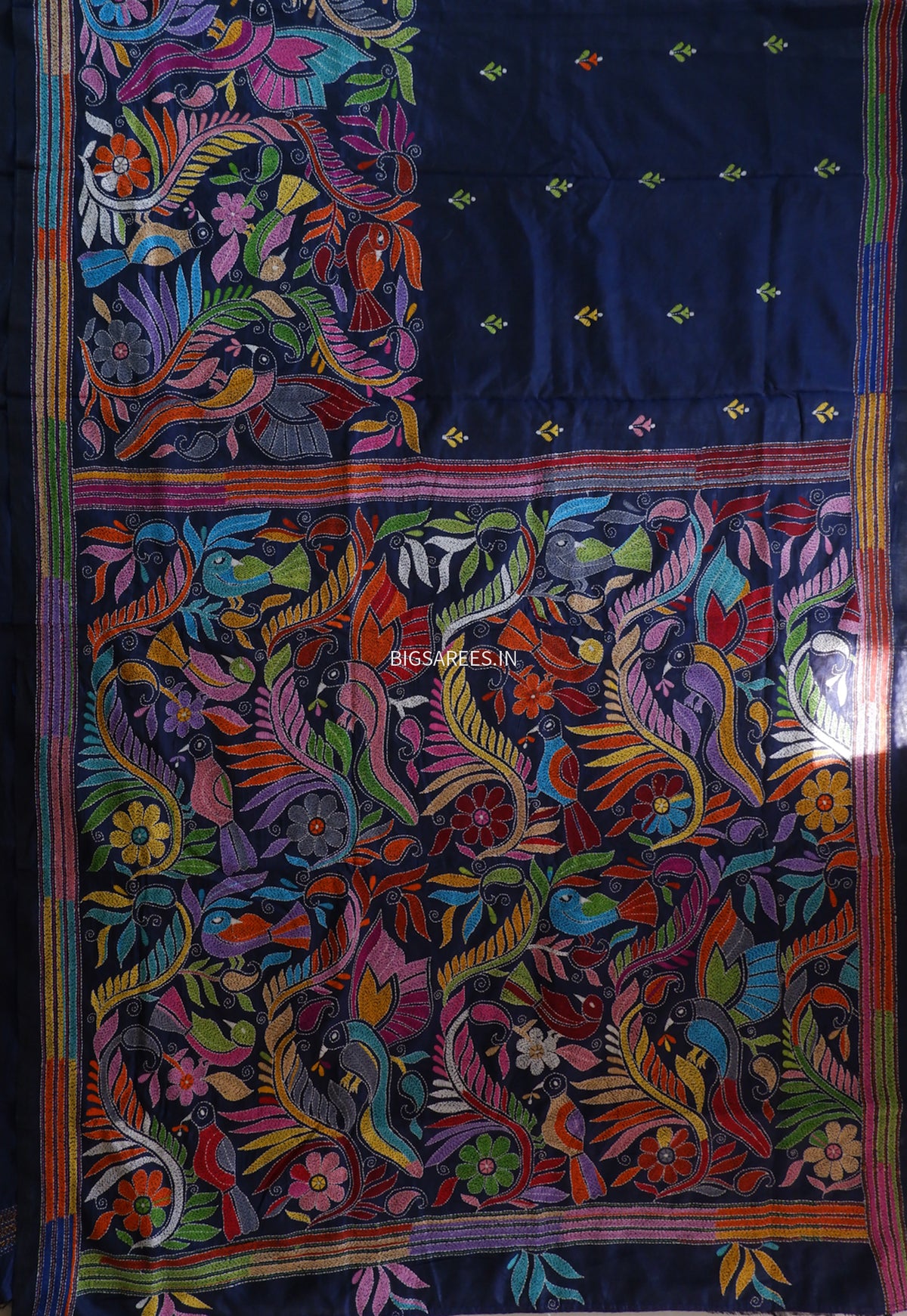 Kantha Hand Embroidered Sarees | Blended Banglore Silk/Art Silk | Blue