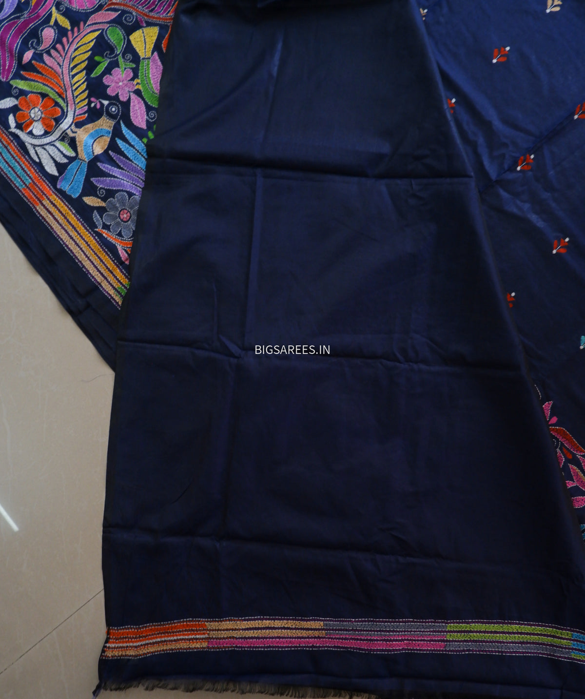 Kantha Hand Embroidered Sarees | Blended Banglore Silk/Art Silk | Blue