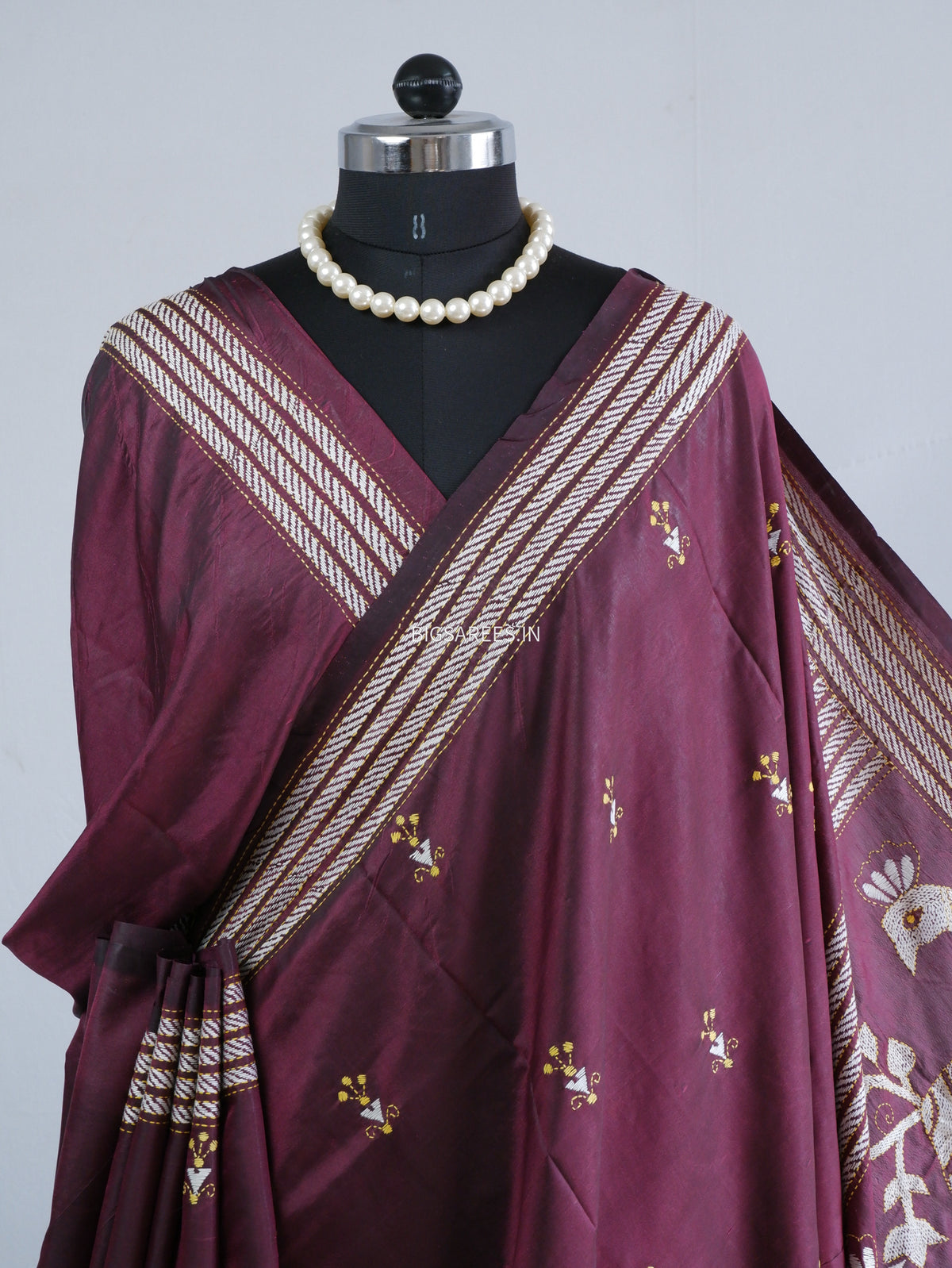 Kantha Hand Embroidered Saree | Art Silk | Violet