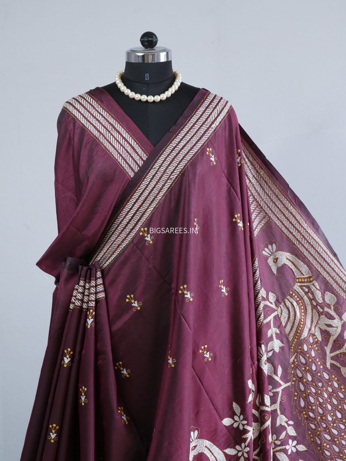 Kantha Hand Embroidered Saree | Art Silk | Violet