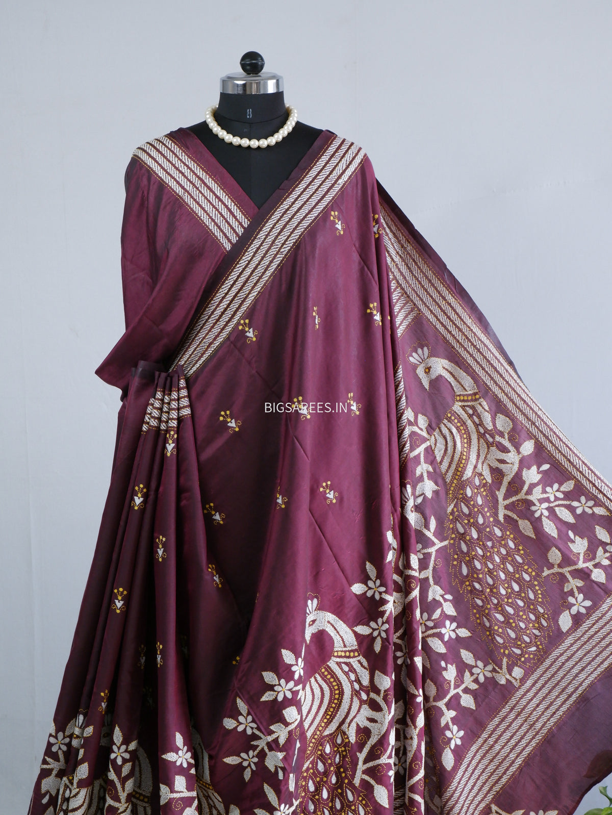Kantha Hand Embroidered Saree | Art Silk | Violet