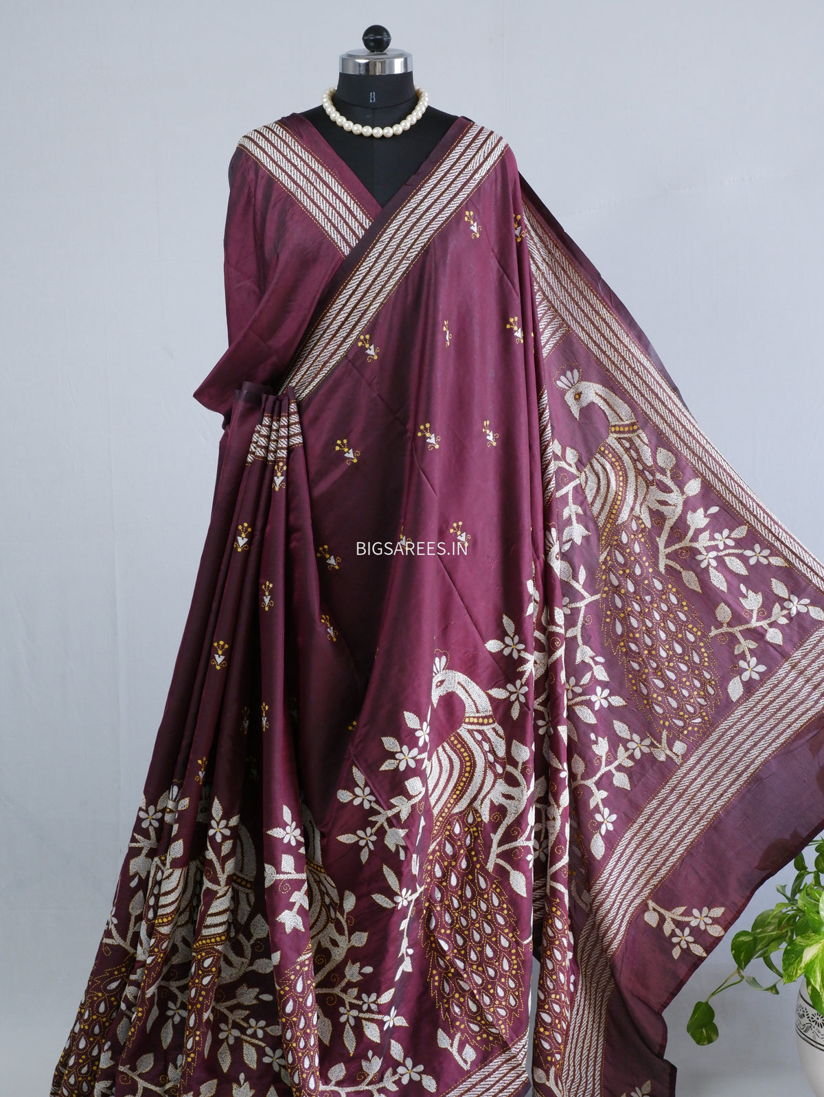 Kantha Hand Embroidered Saree | Art Silk | Violet