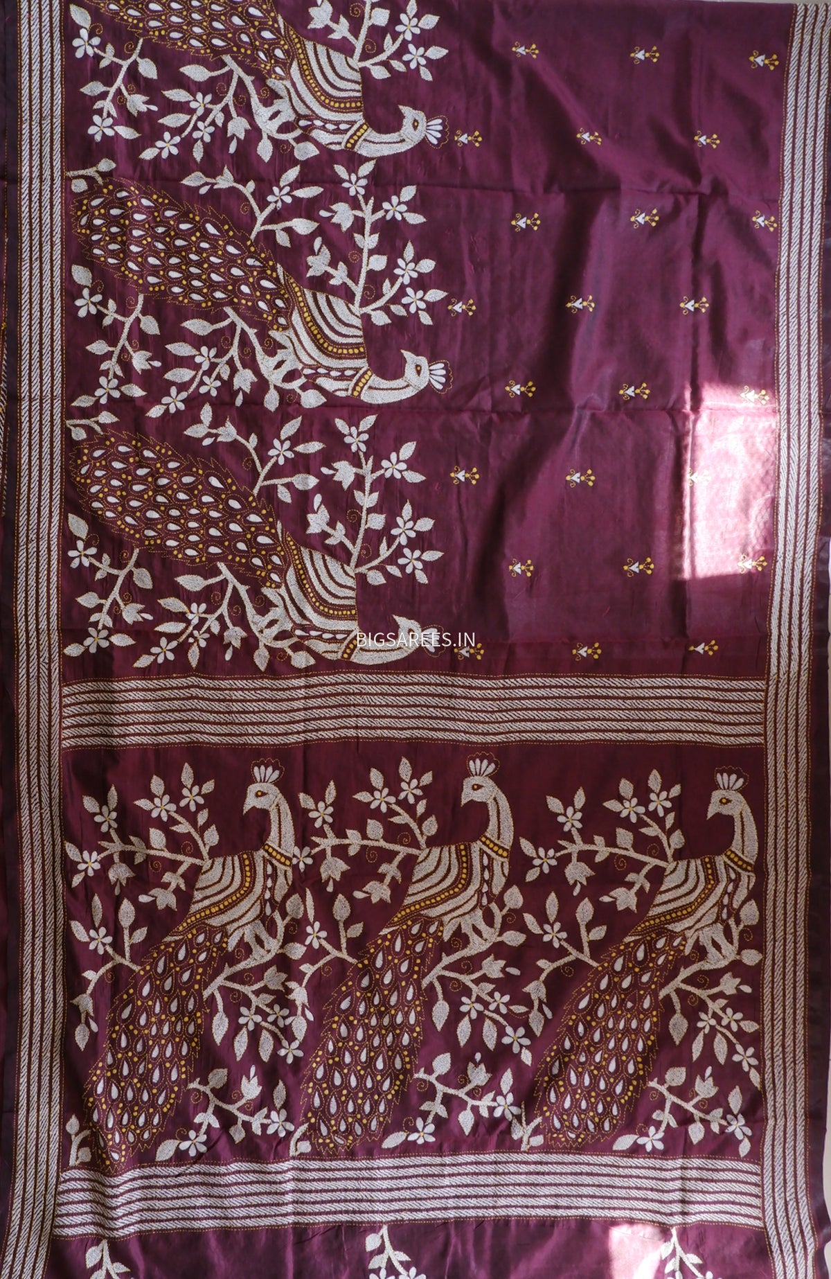 Kantha Hand Embroidered Saree | Art Silk | Violet