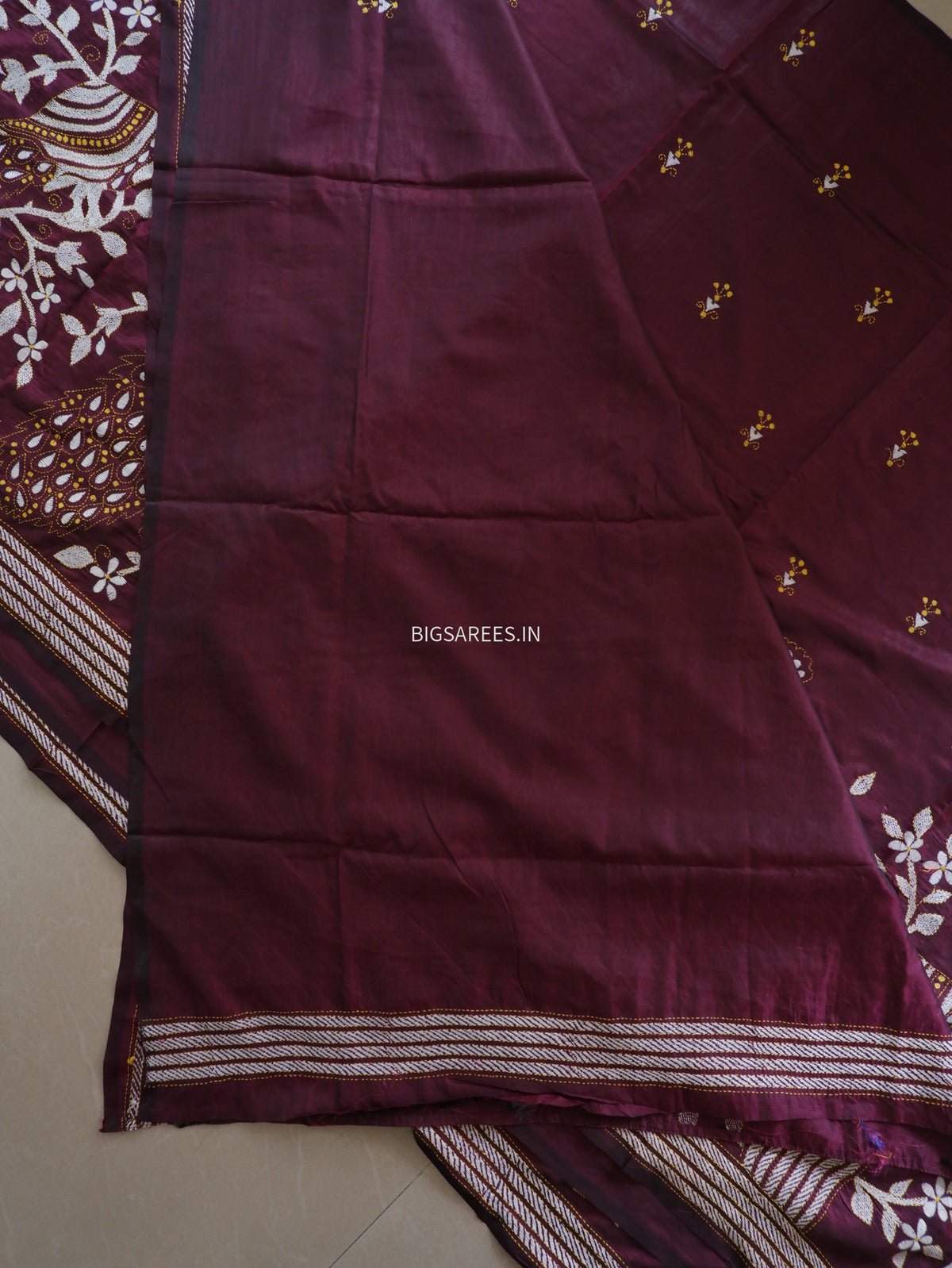 Kantha Hand Embroidered Saree | Art Silk | Violet