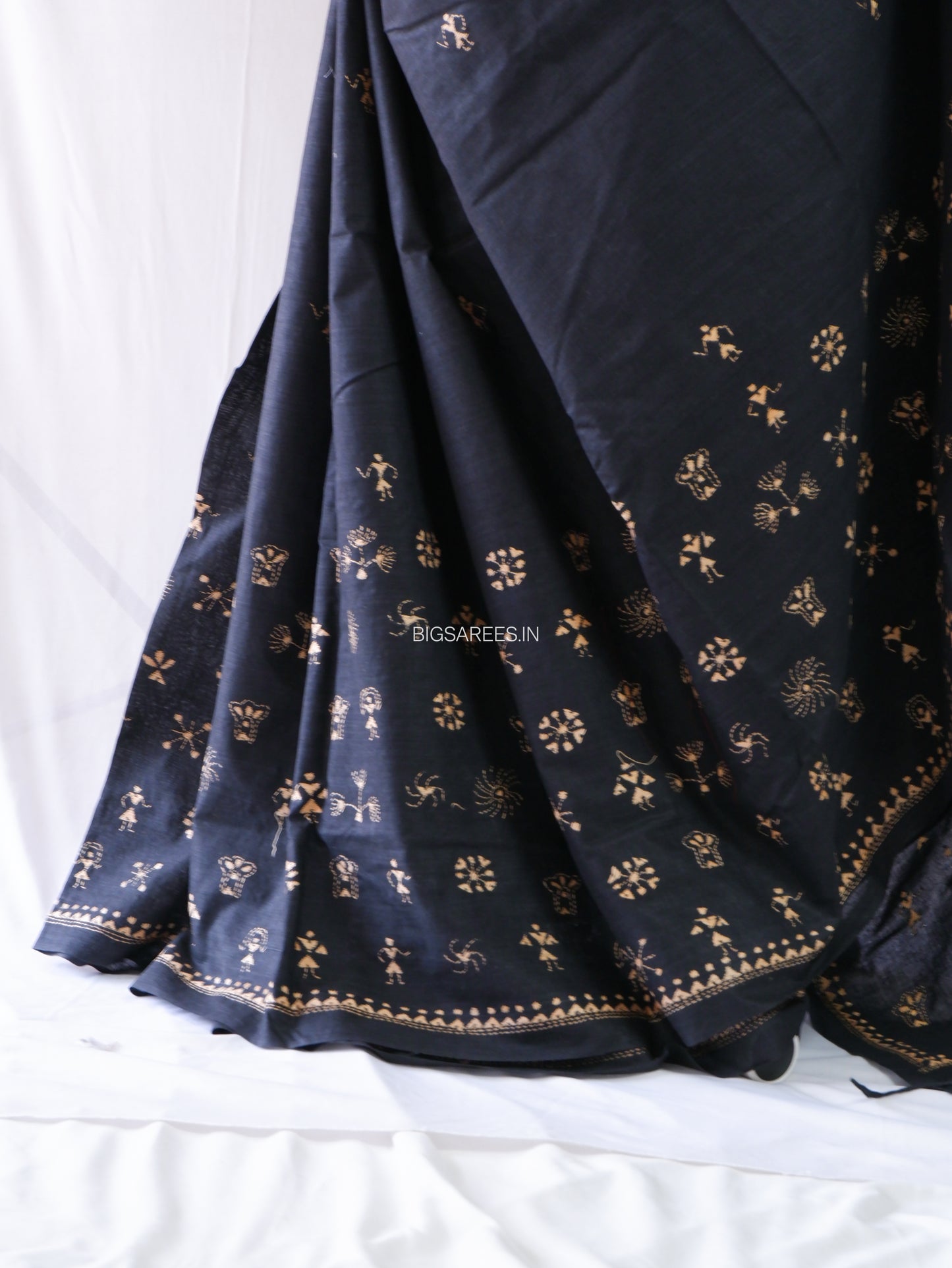 Kantha Hand-Embroidered Saree | Pure Khadi Cotton | Black