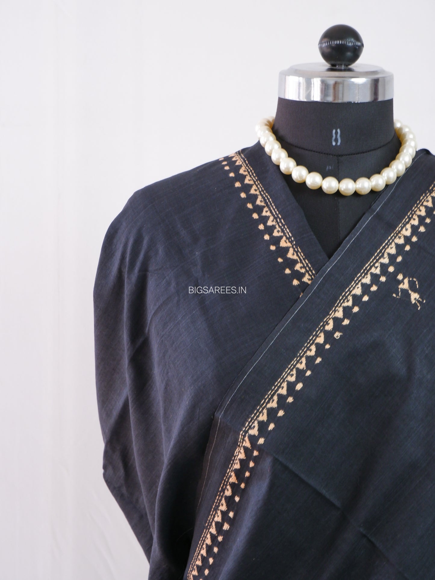 Kantha Hand-Embroidered Saree | Pure Khadi Cotton | Black