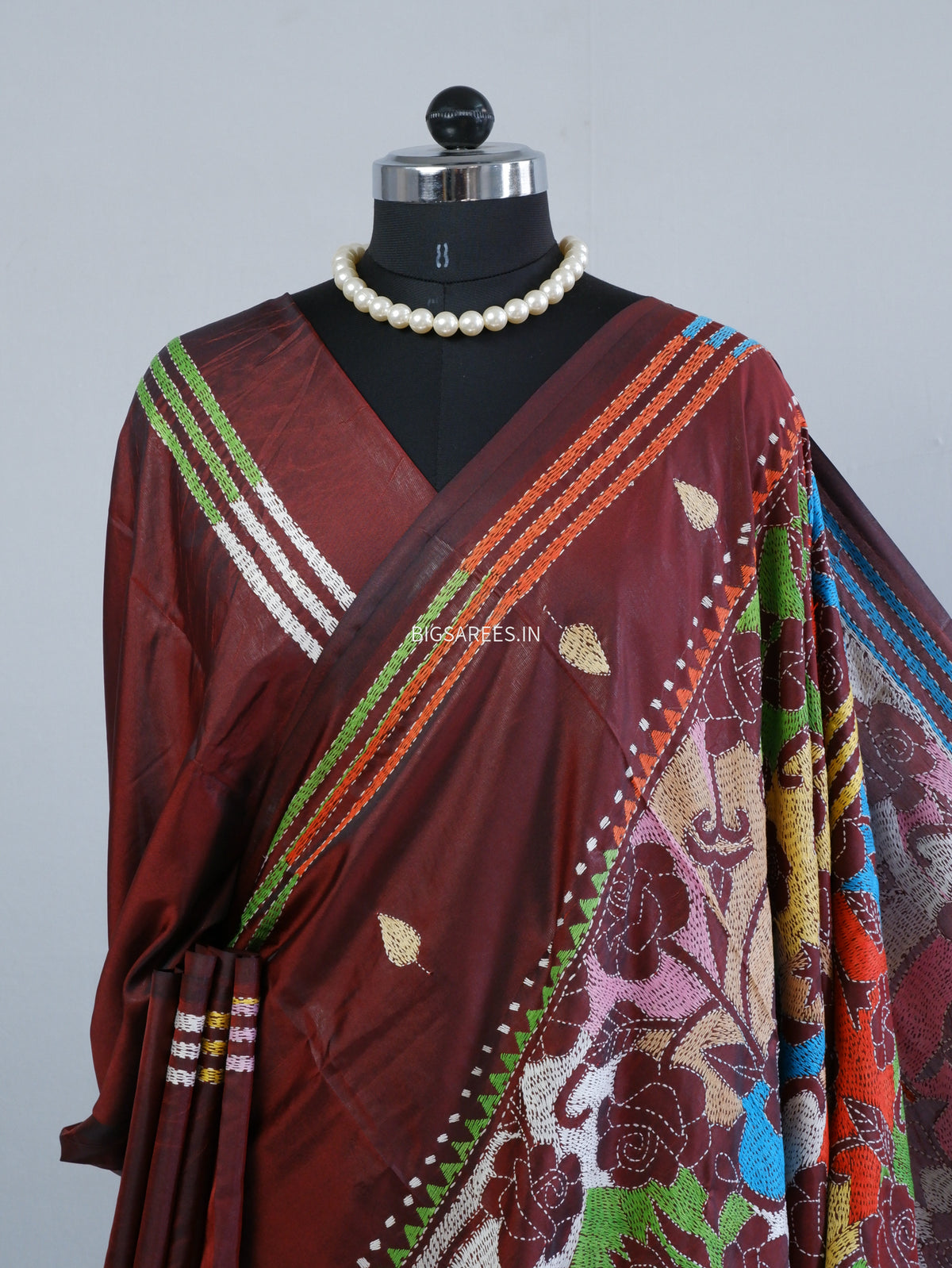 Reverse Kantha Hand Embroidered Sarees | Blended Bangalore Silk/Art Silk | Maroon
