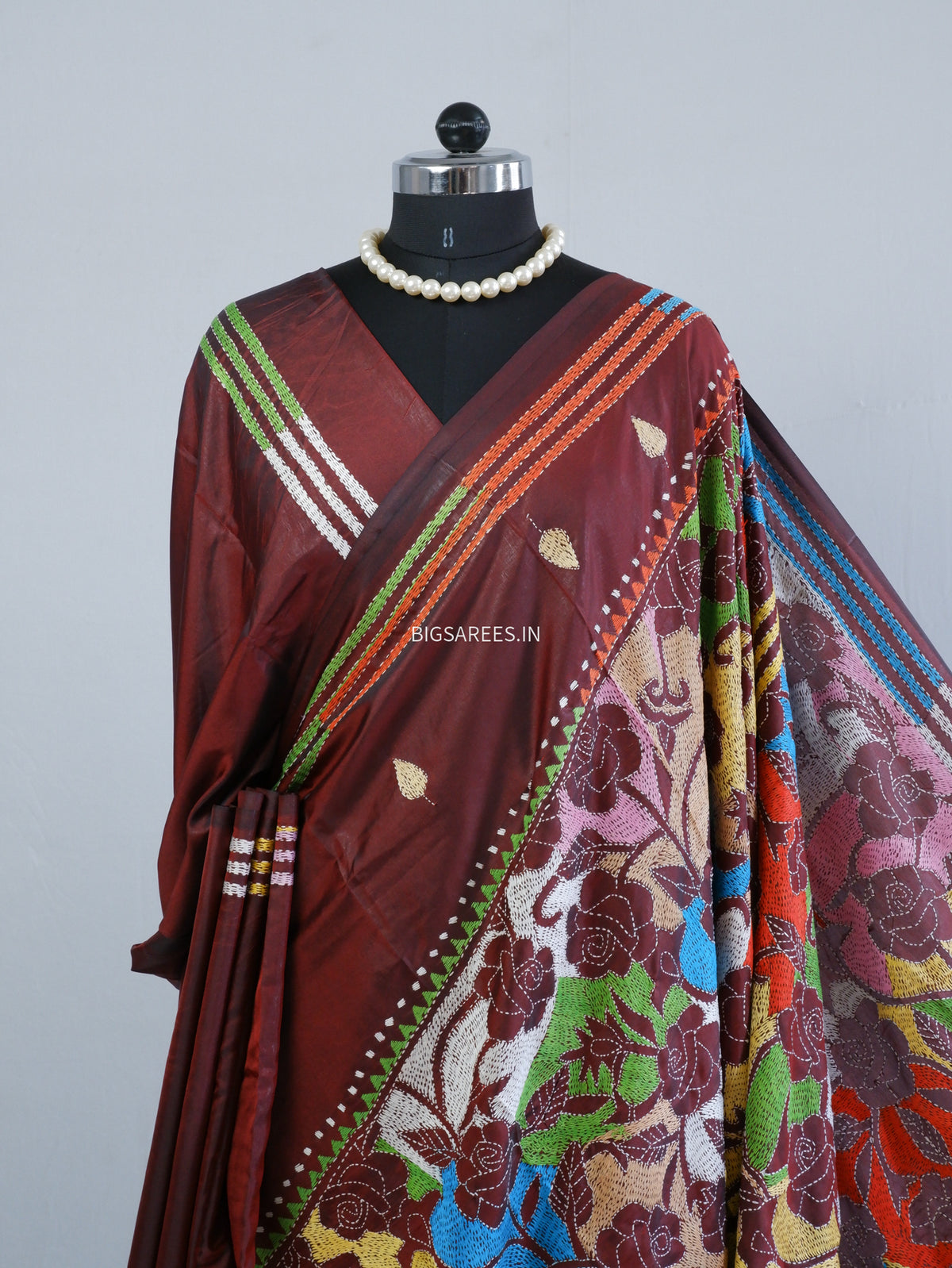 Reverse Kantha Hand Embroidered Sarees | Blended Bangalore Silk/Art Silk | Maroon