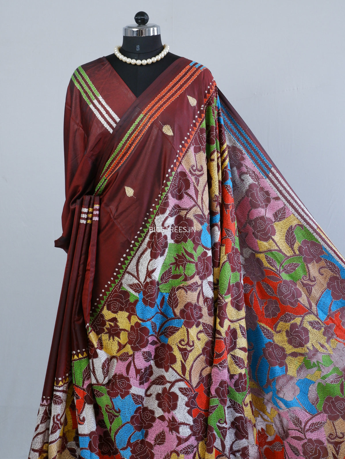 Reverse Kantha Hand Embroidered Sarees | Blended Bangalore Silk/Art Silk | Maroon