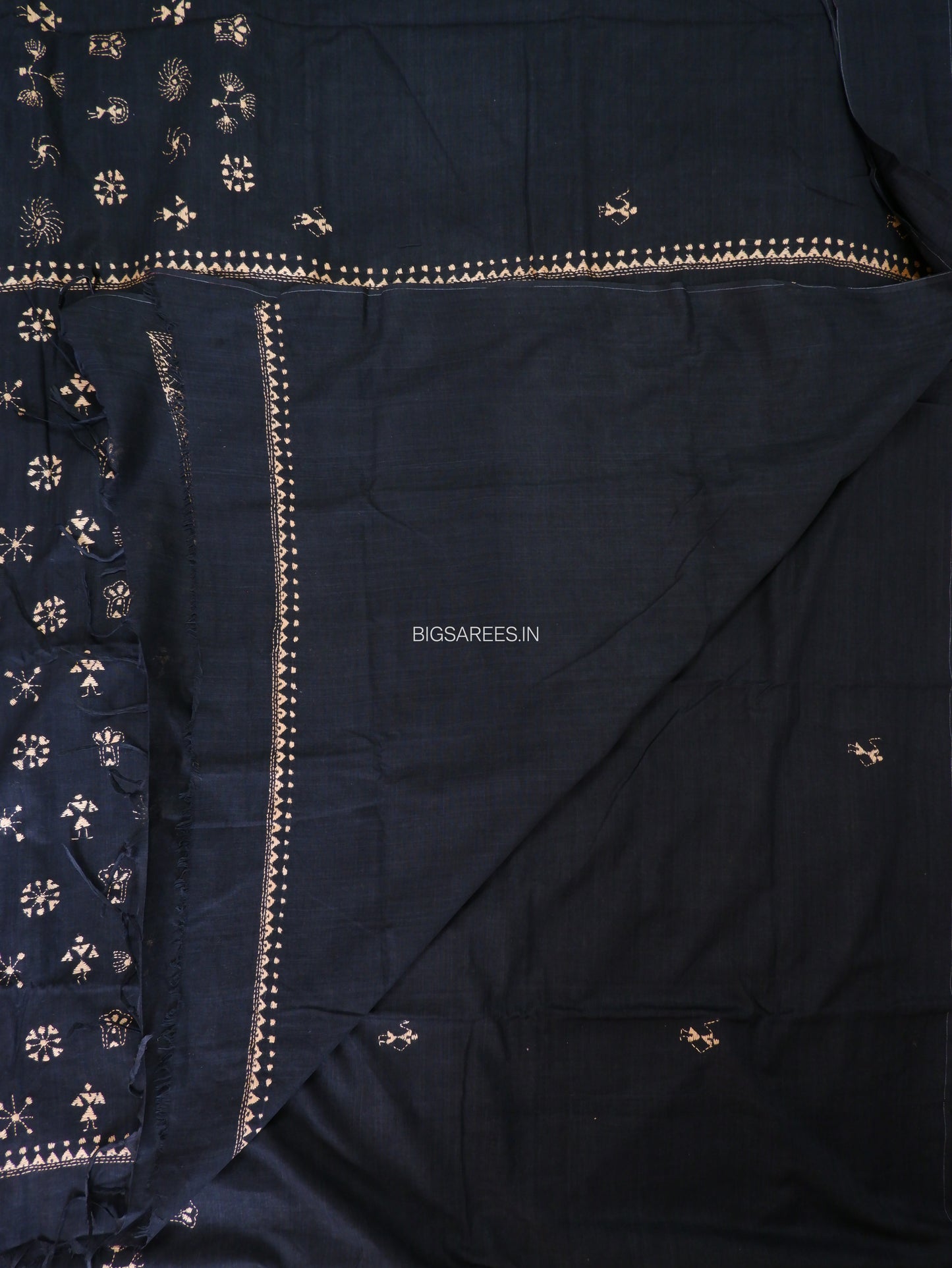 Kantha Hand-Embroidered Saree | Pure Khadi Cotton | Black