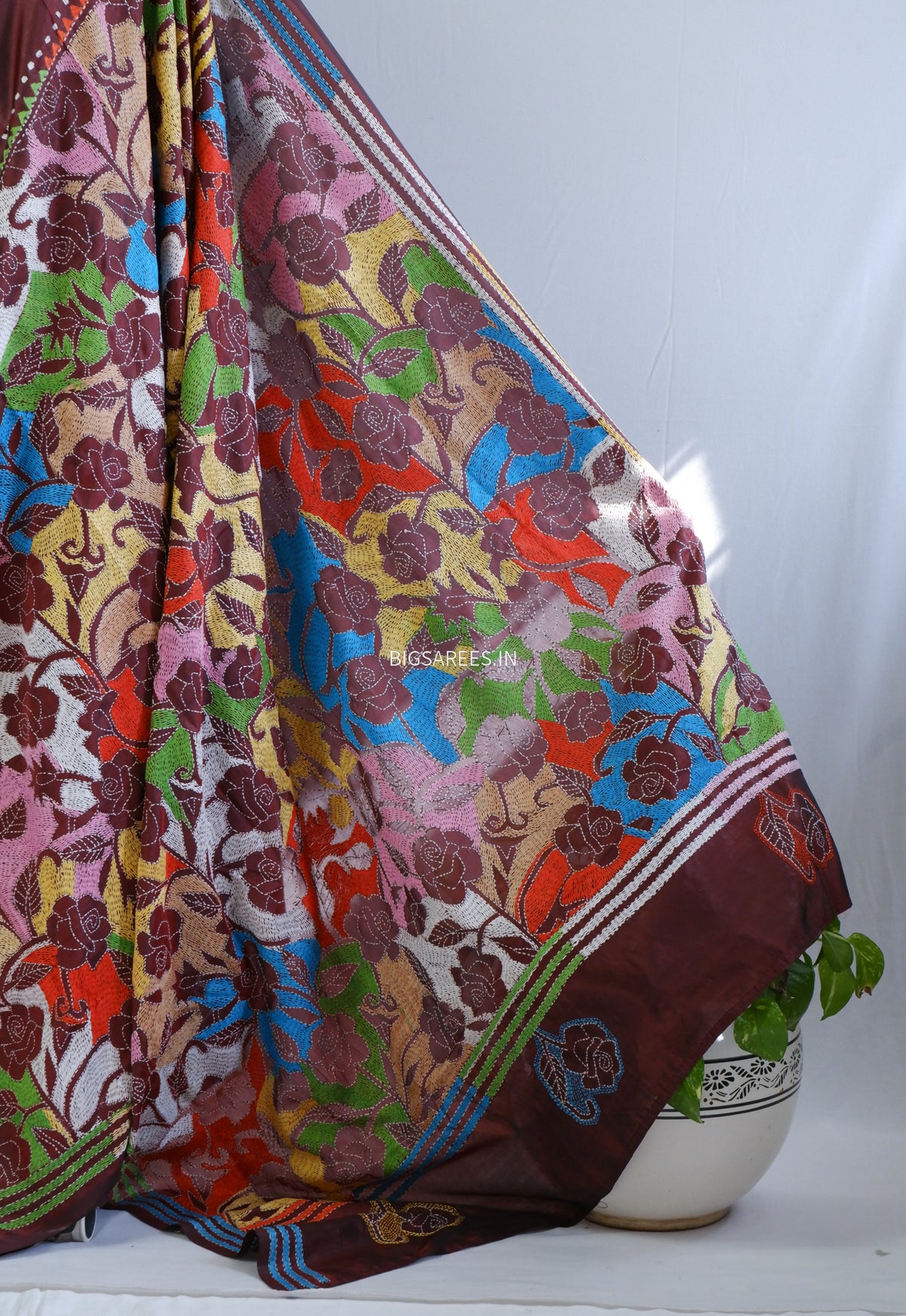 Reverse Kantha Hand Embroidered Sarees | Blended Bangalore Silk/Art Silk | Maroon