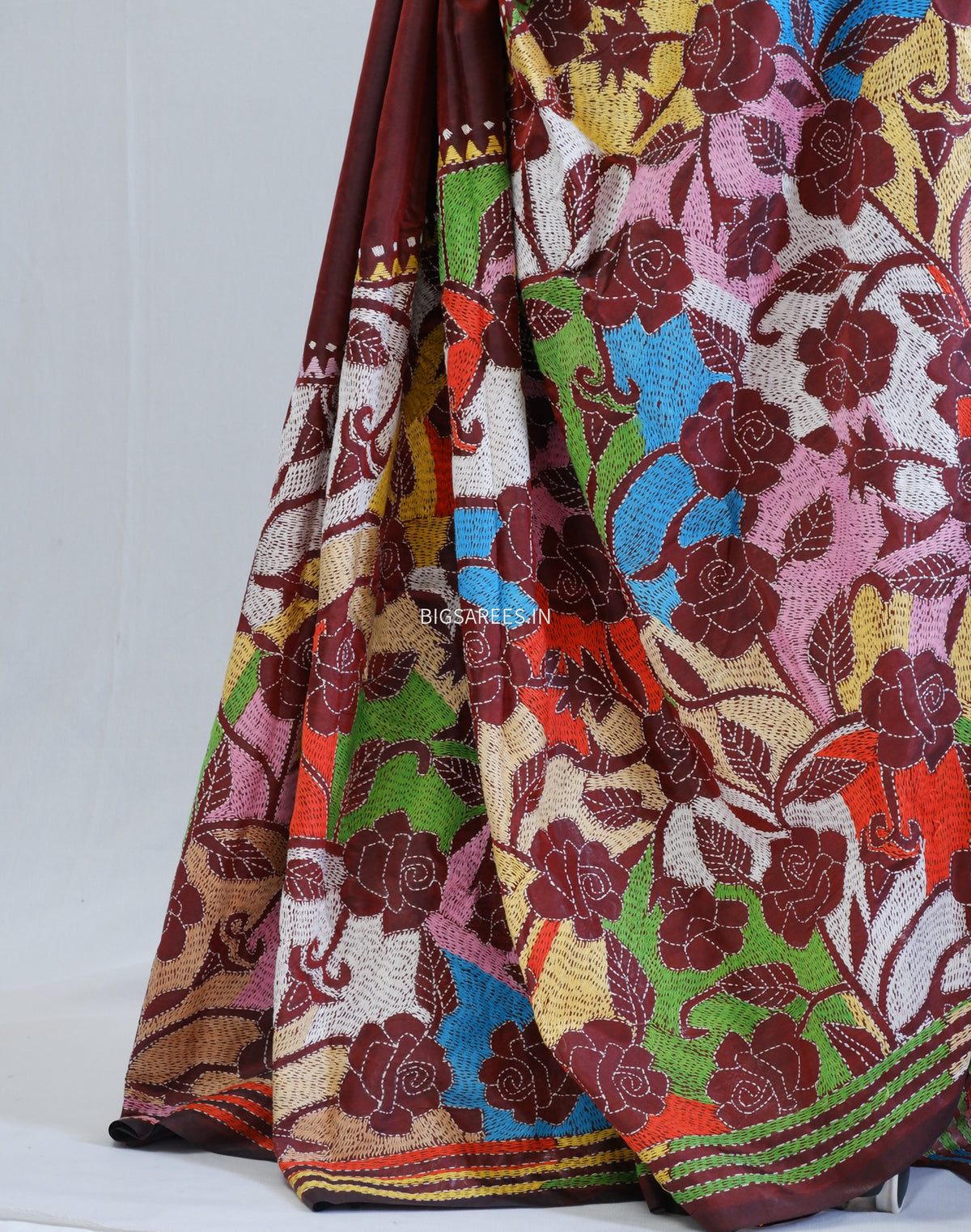 Reverse Kantha Hand Embroidered Sarees | Blended Bangalore Silk/Art Silk | Maroon