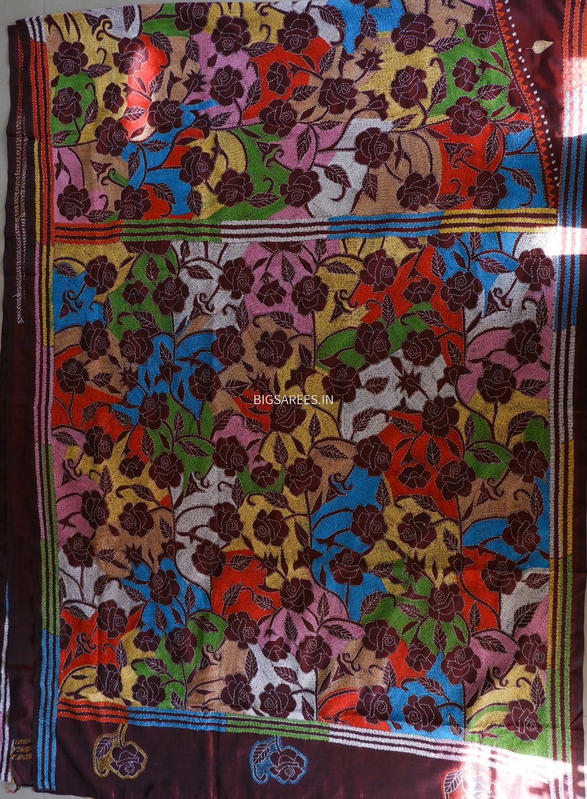 Reverse Kantha Hand Embroidered Sarees | Blended Bangalore Silk/Art Silk | Maroon