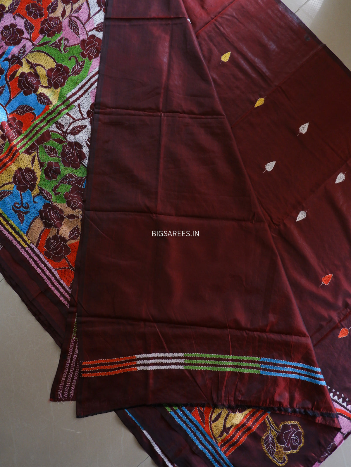 Reverse Kantha Hand Embroidered Sarees | Blended Bangalore Silk/Art Silk | Maroon