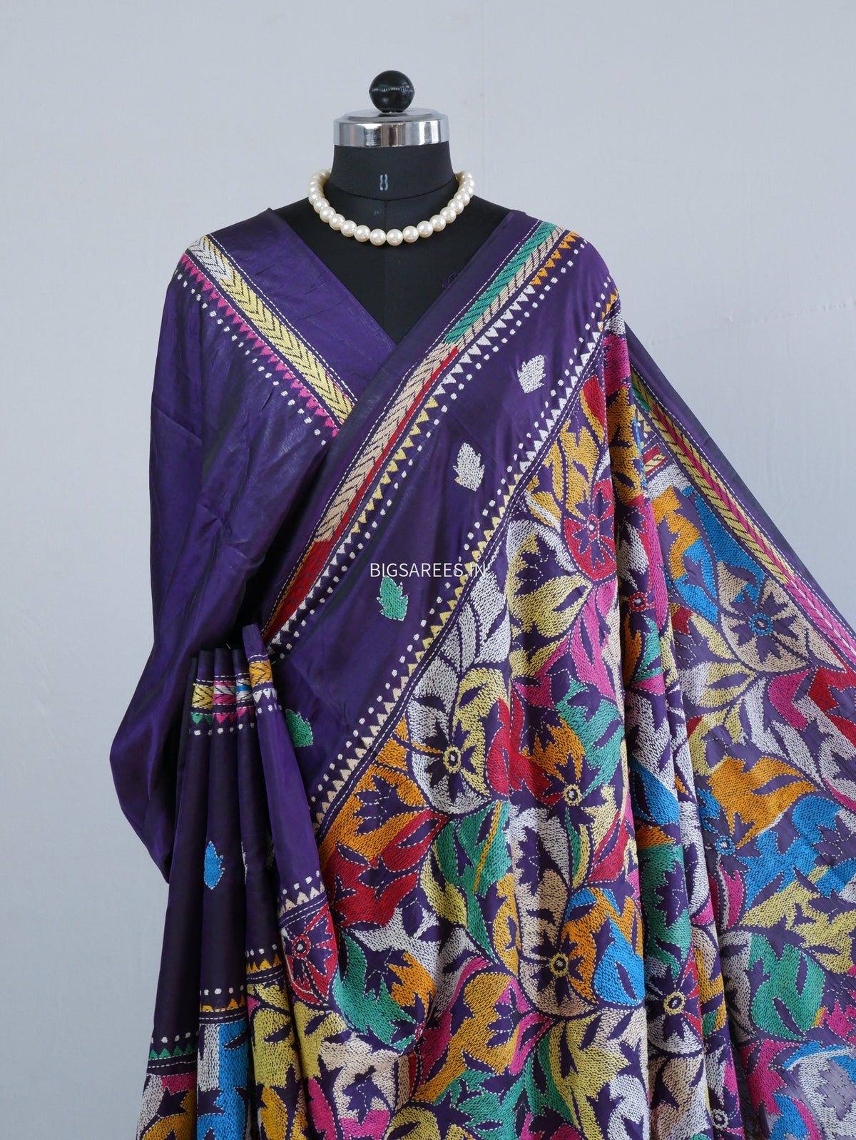 Reverse Kantha Hand Embroidered Sarees | Blended Bangalore Silk/Art Silk | Purple