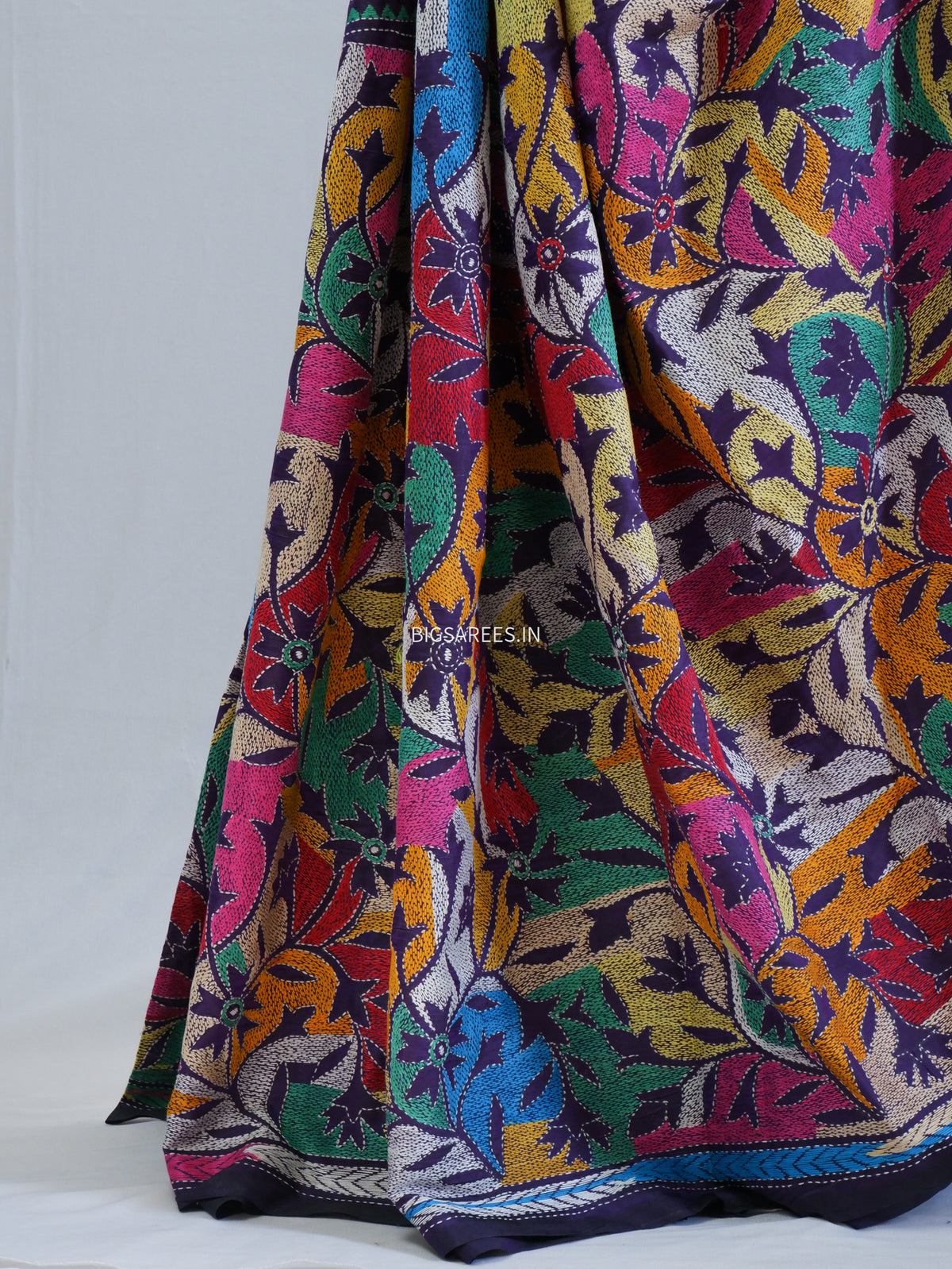 Reverse Kantha Hand Embroidered Sarees | Blended Bangalore Silk/Art Silk | Purple