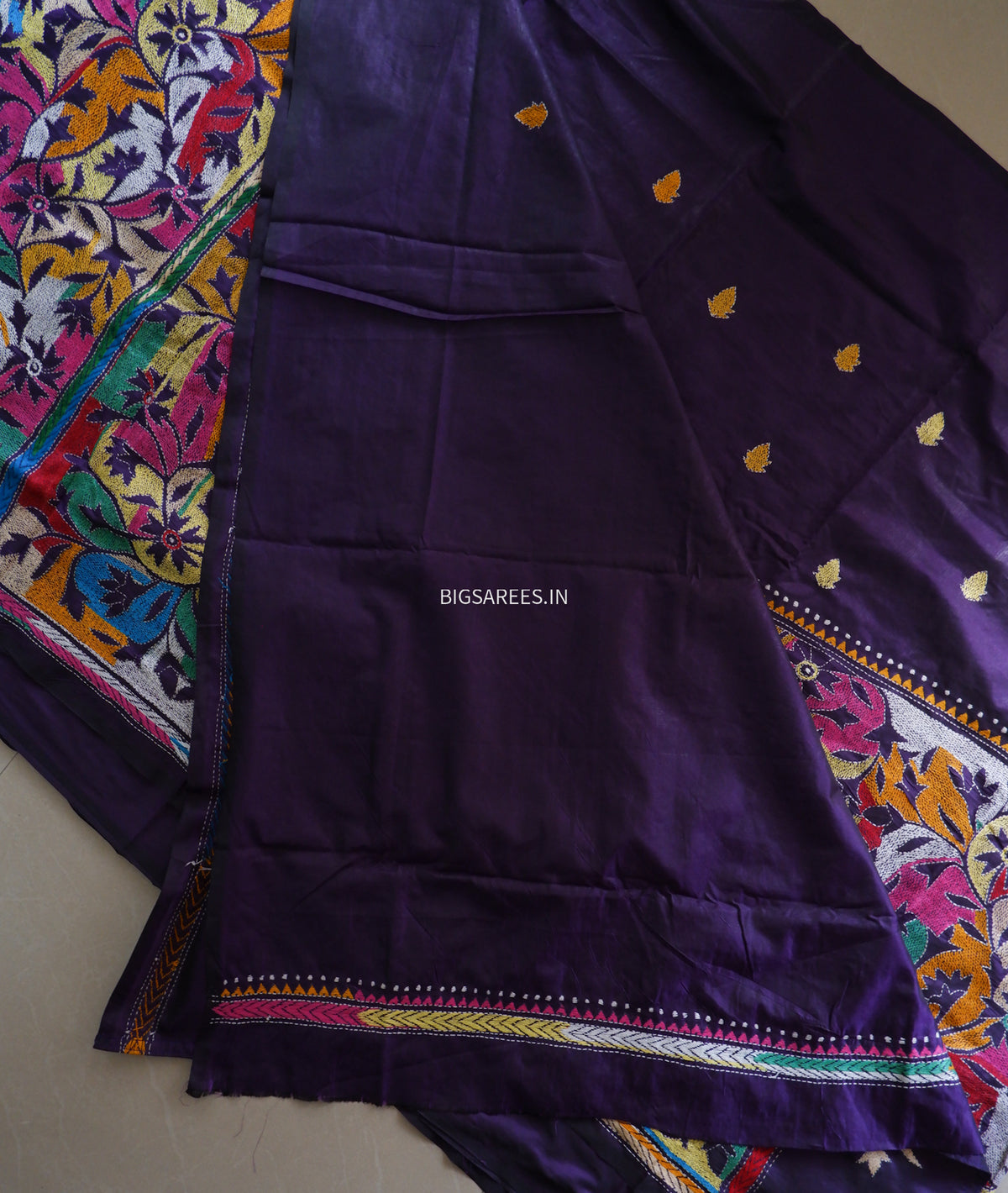Reverse Kantha Hand Embroidered Sarees | Blended Bangalore Silk/Art Silk | Purple