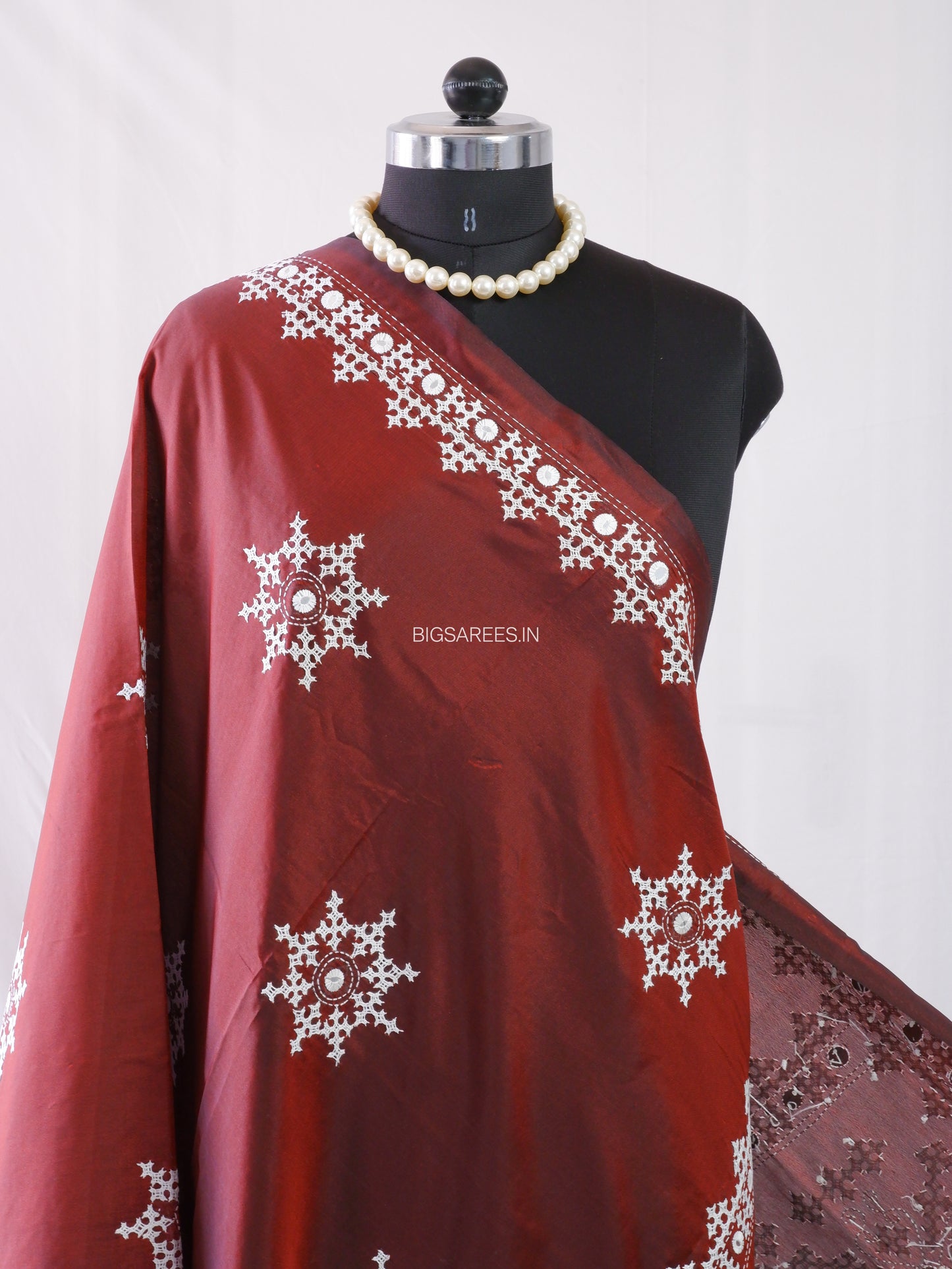 Kutchi Work Dupatta | Blended Bangalore Silk | Maroon