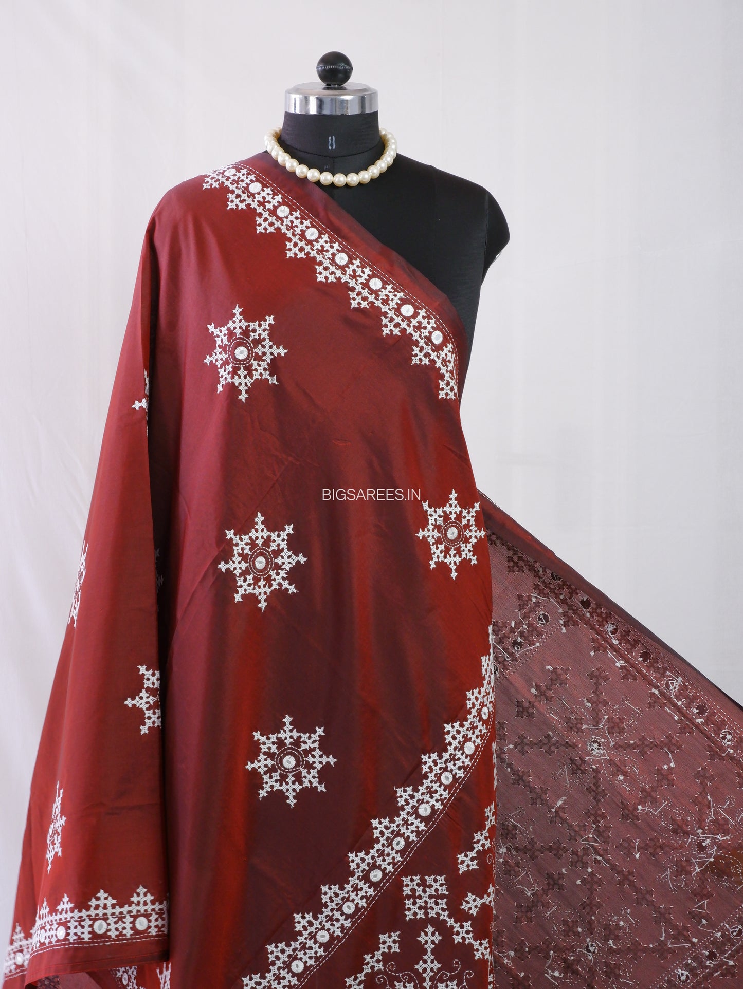 Kutchi Work Dupatta | Blended Bangalore Silk | Maroon