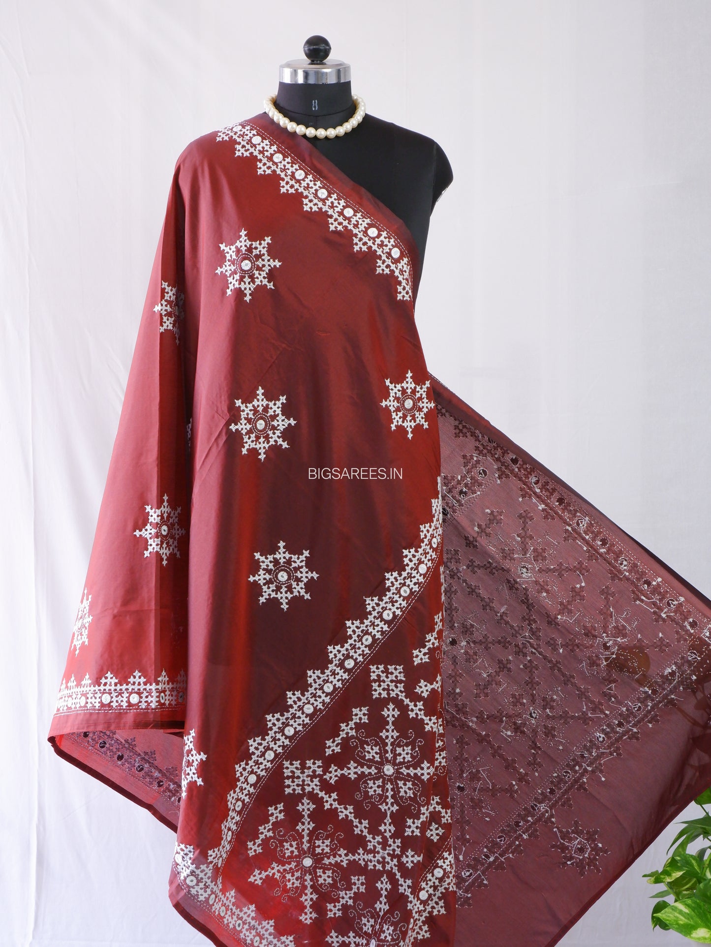 Kutchi Work Dupatta | Blended Bangalore Silk | Maroon