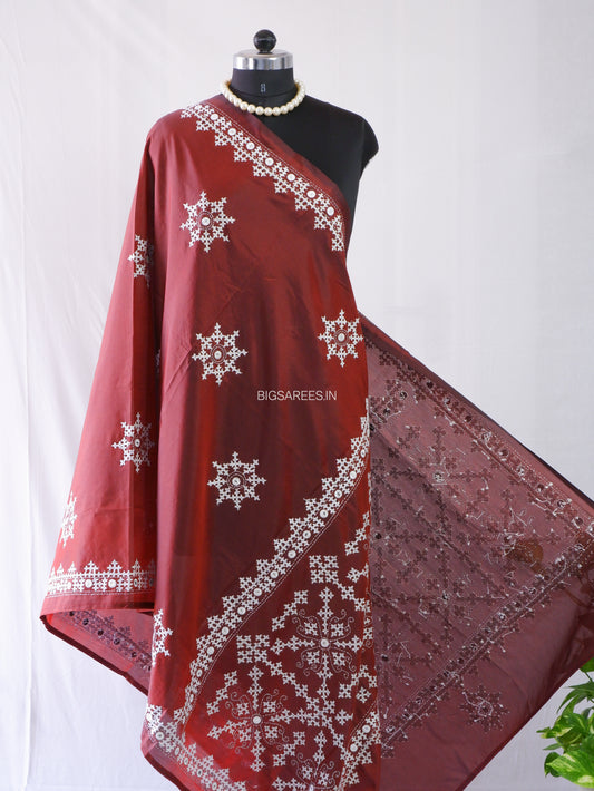 Kutchi Work Dupatta | Blended Bangalore Silk | Maroon
