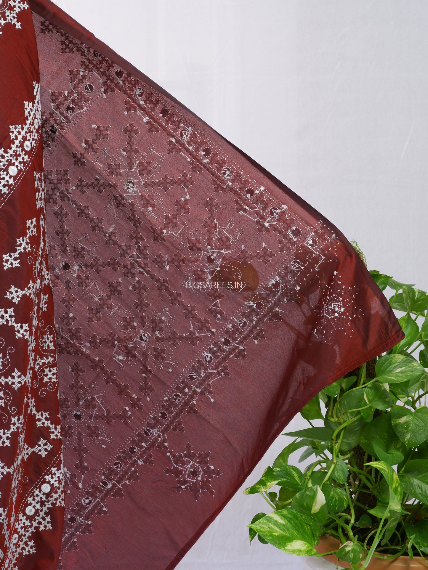 Kutchi Work Dupatta | Blended Bangalore Silk | Maroon