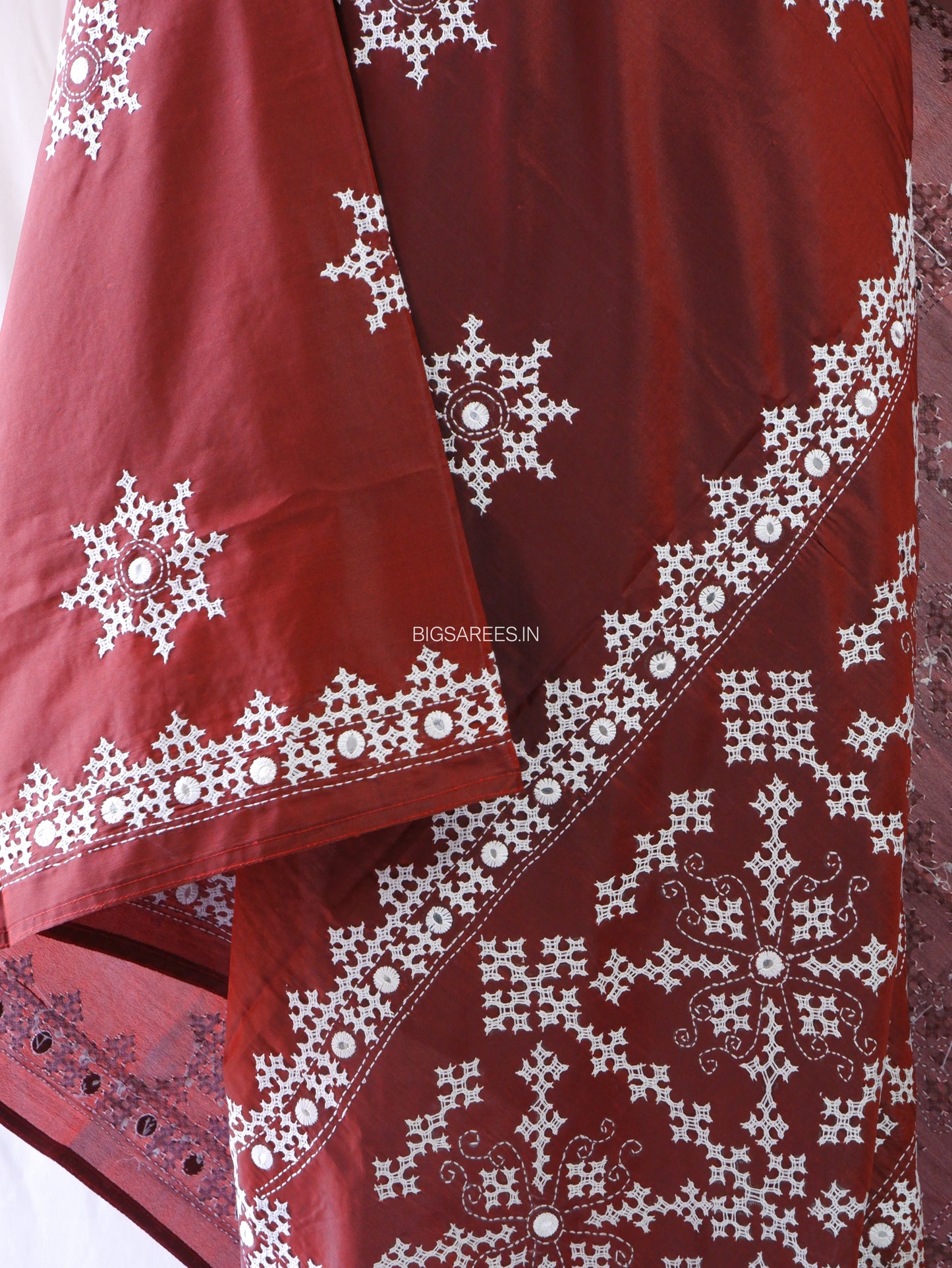 Kutchi Work Dupatta | Blended Bangalore Silk | Maroon
