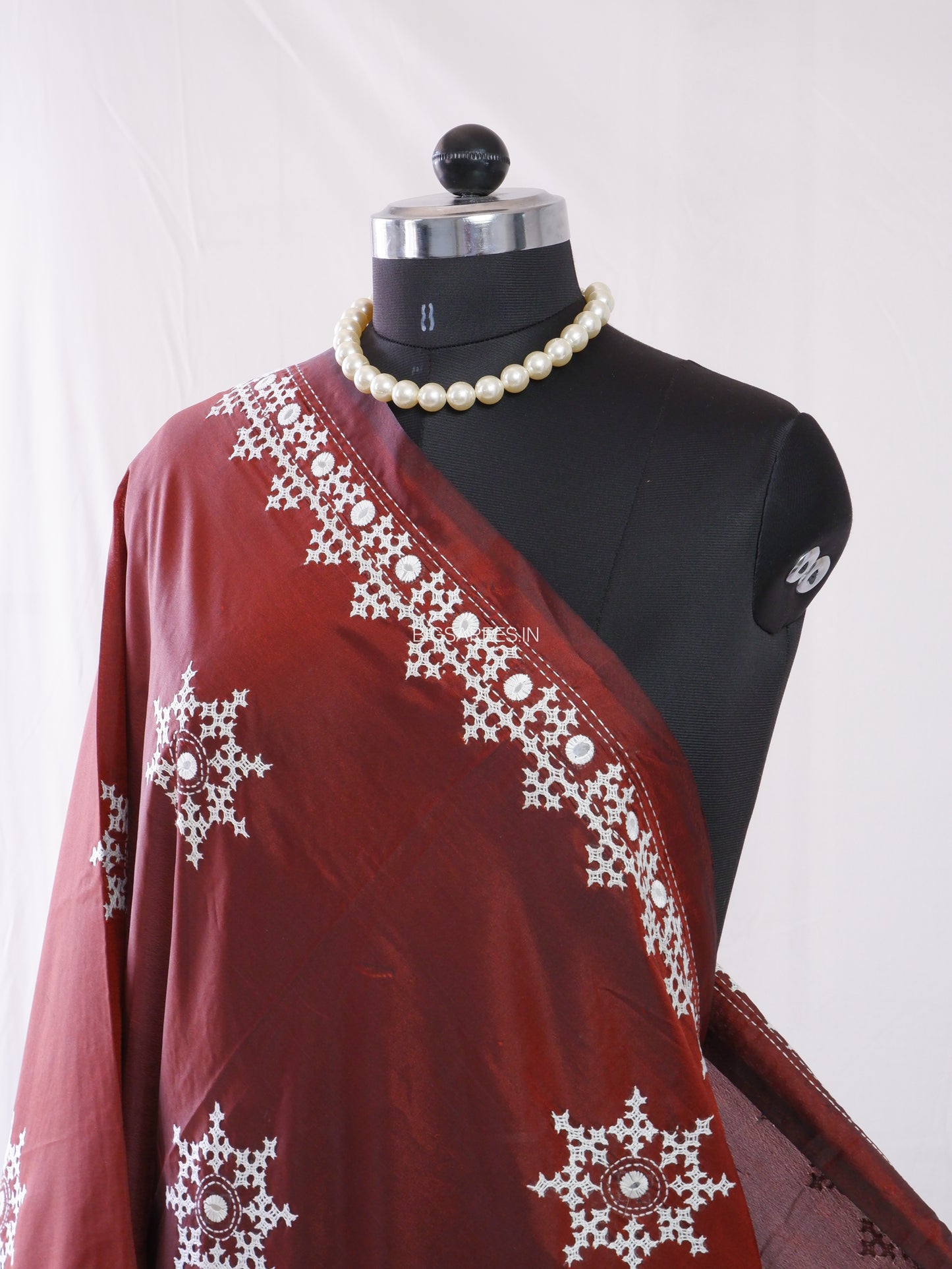 Kutchi Work Dupatta | Blended Bangalore Silk | Maroon