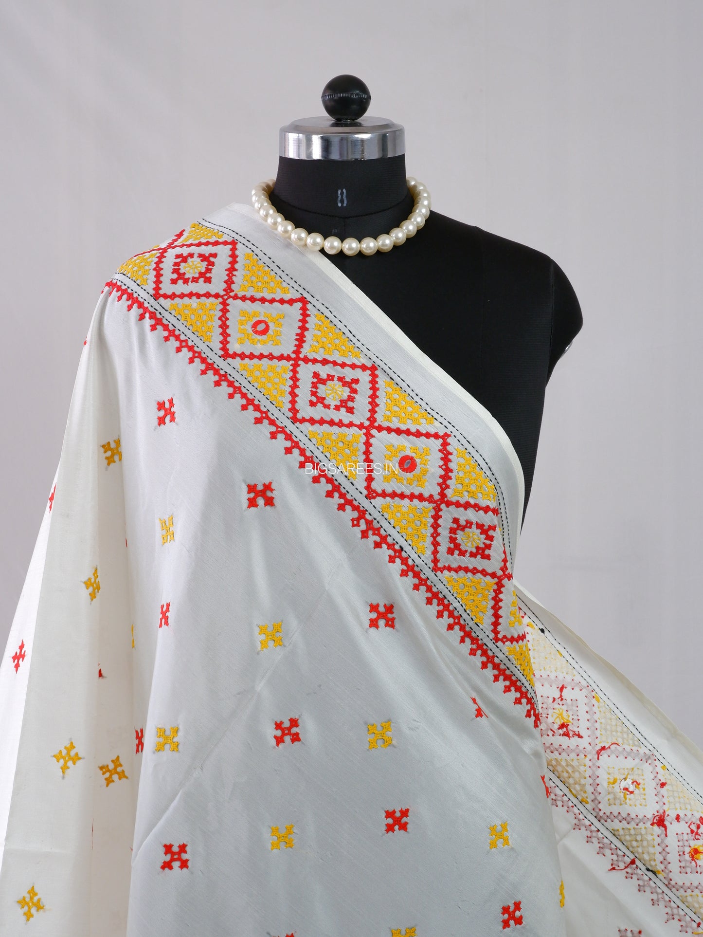 Kutchi Work Dupatta | Blended Bangalore Silk | White