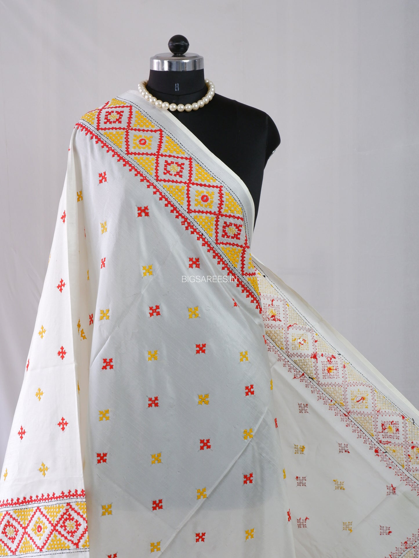 Kutchi Work Dupatta | Blended Bangalore Silk | White