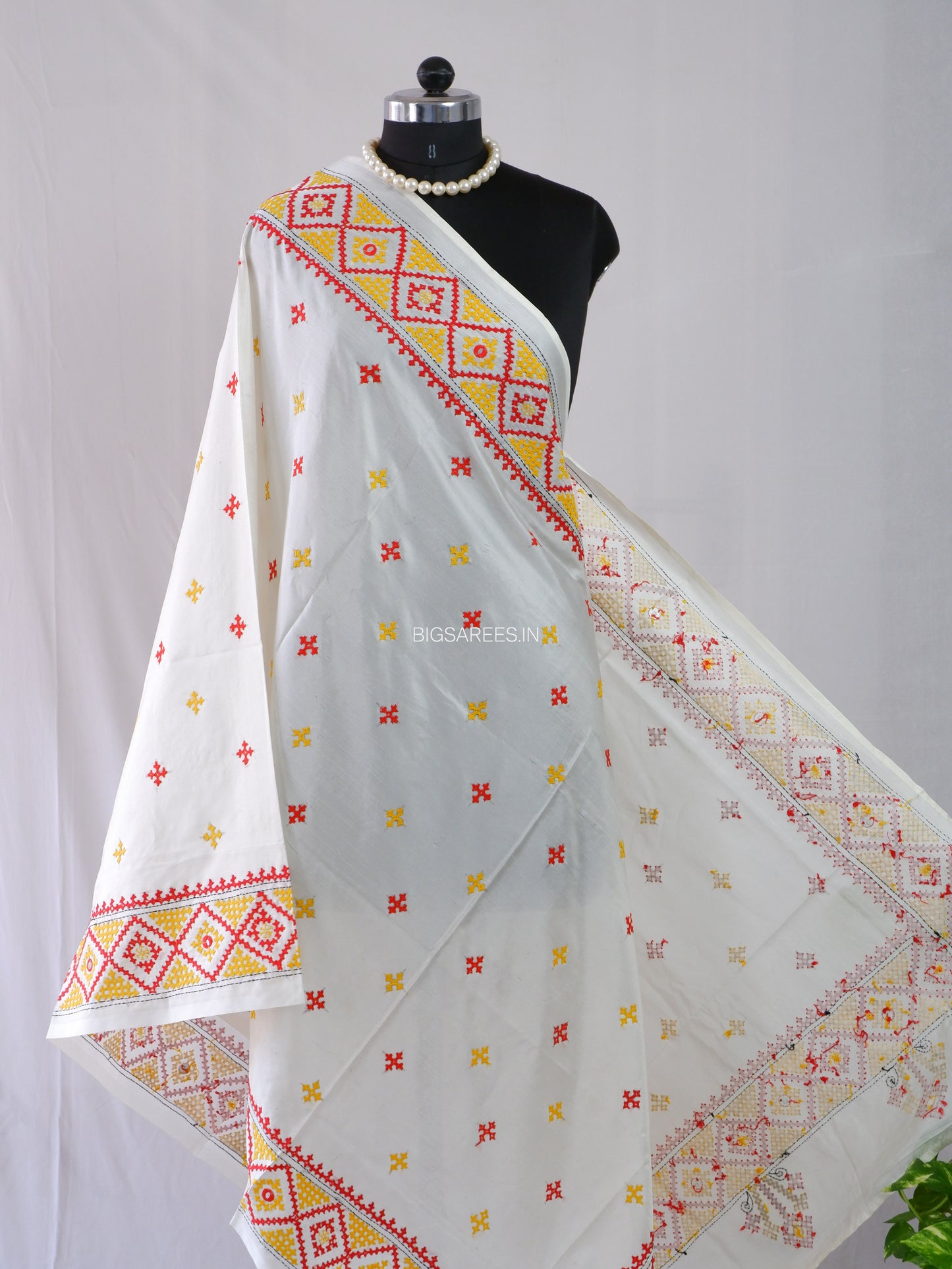 Kutchi Work Dupatta | Blended Bangalore Silk | White