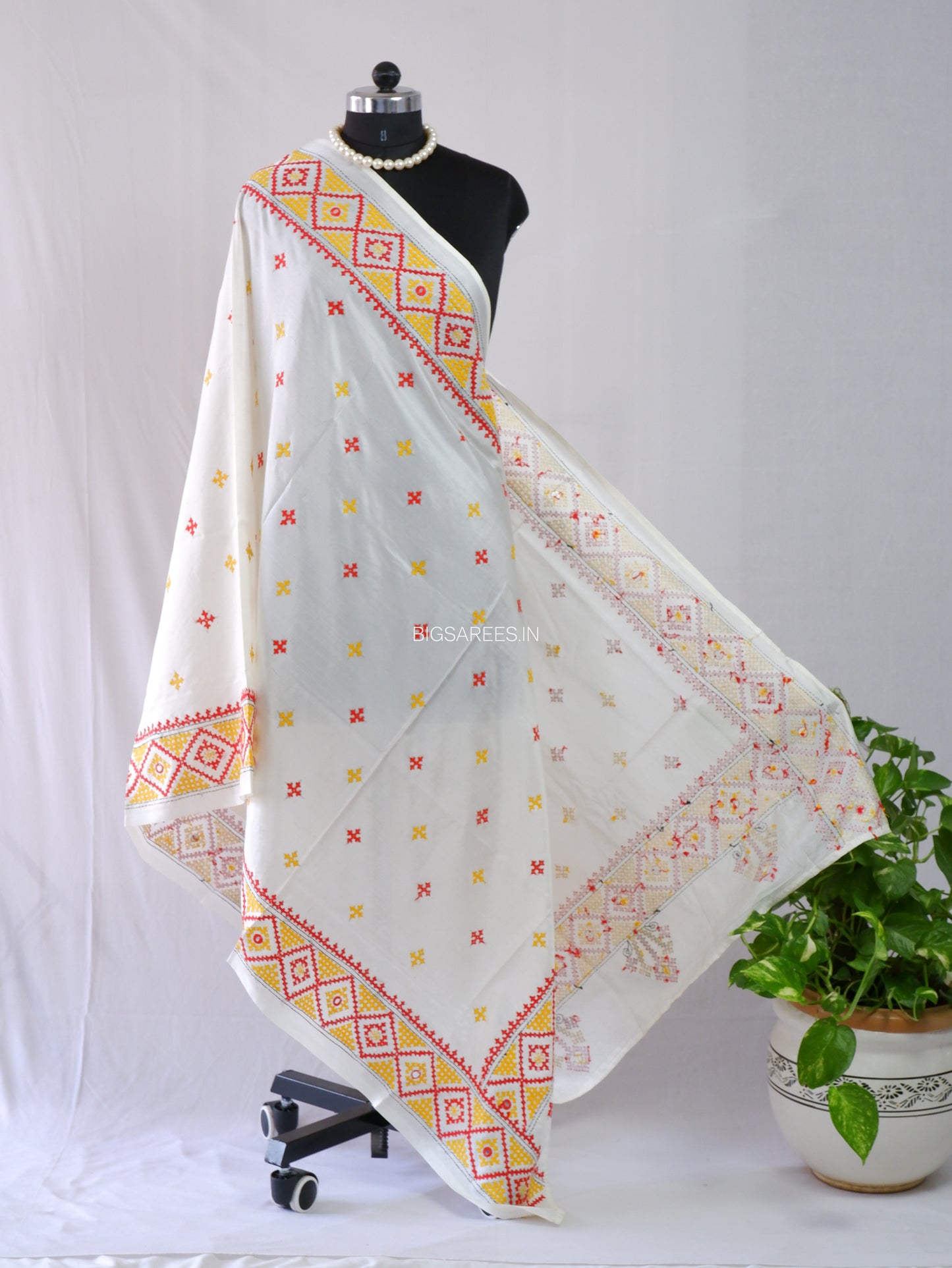 Kutchi Work Dupatta | Blended Bangalore Silk | White