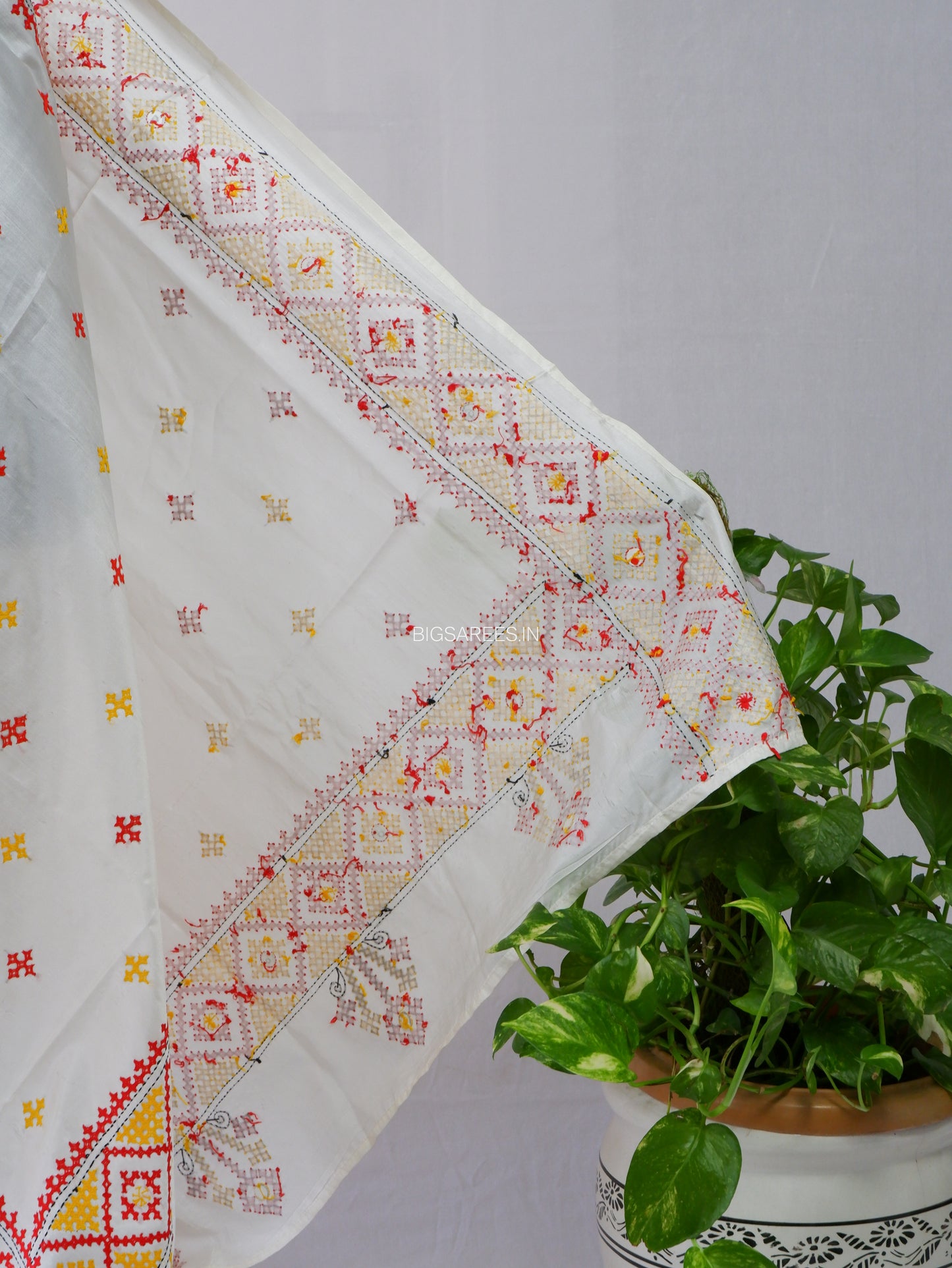 Kutchi Work Dupatta | Blended Bangalore Silk | White