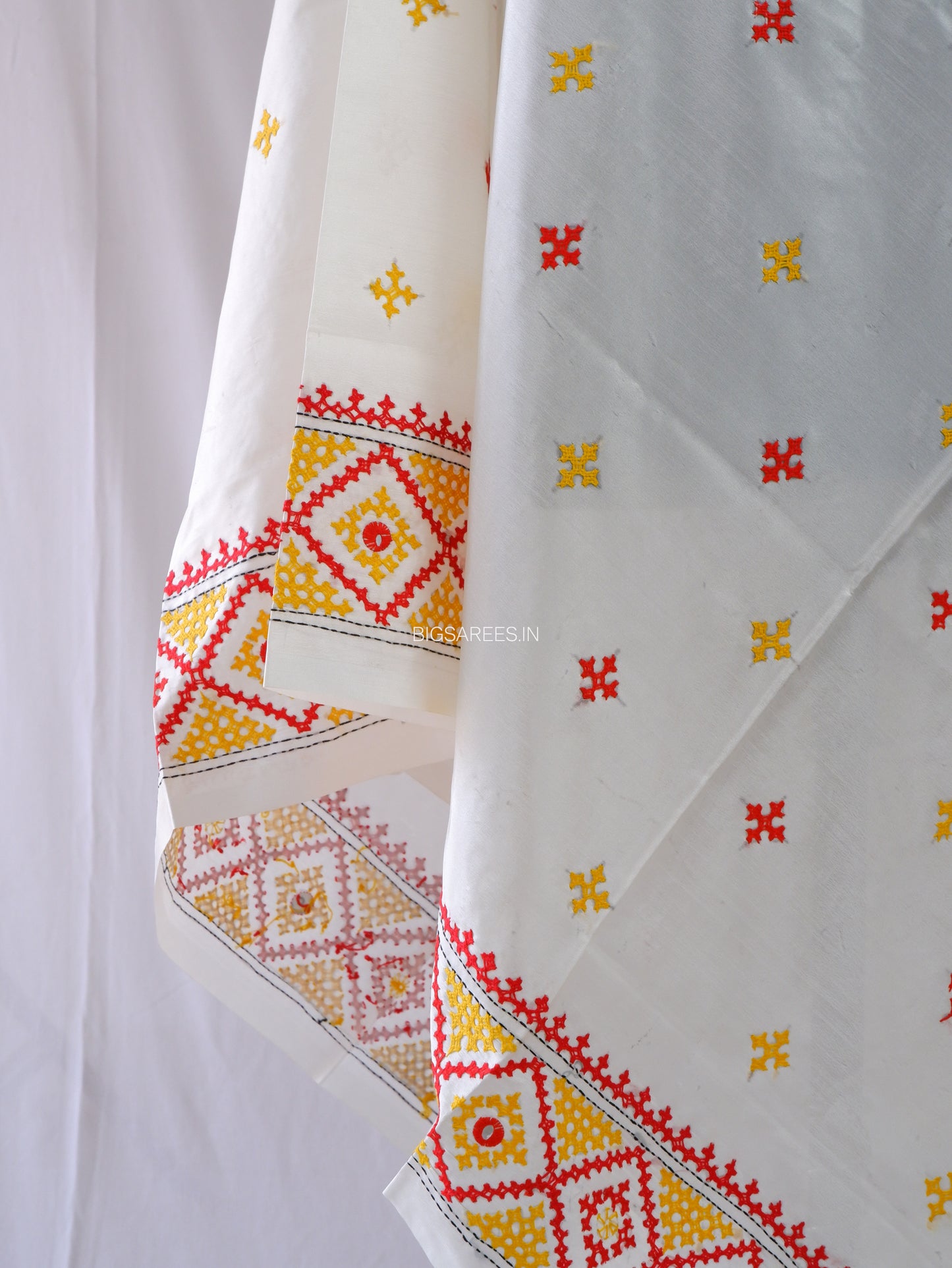 Kutchi Work Dupatta | Blended Bangalore Silk | White