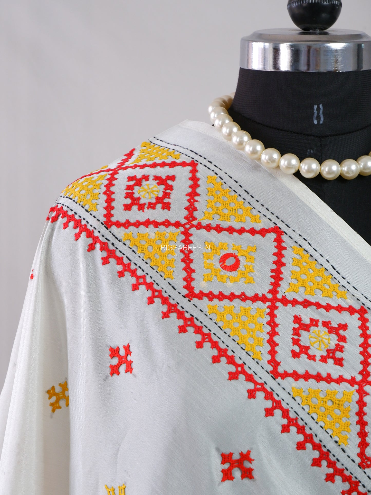 Kutchi Work Dupatta | Blended Bangalore Silk | White
