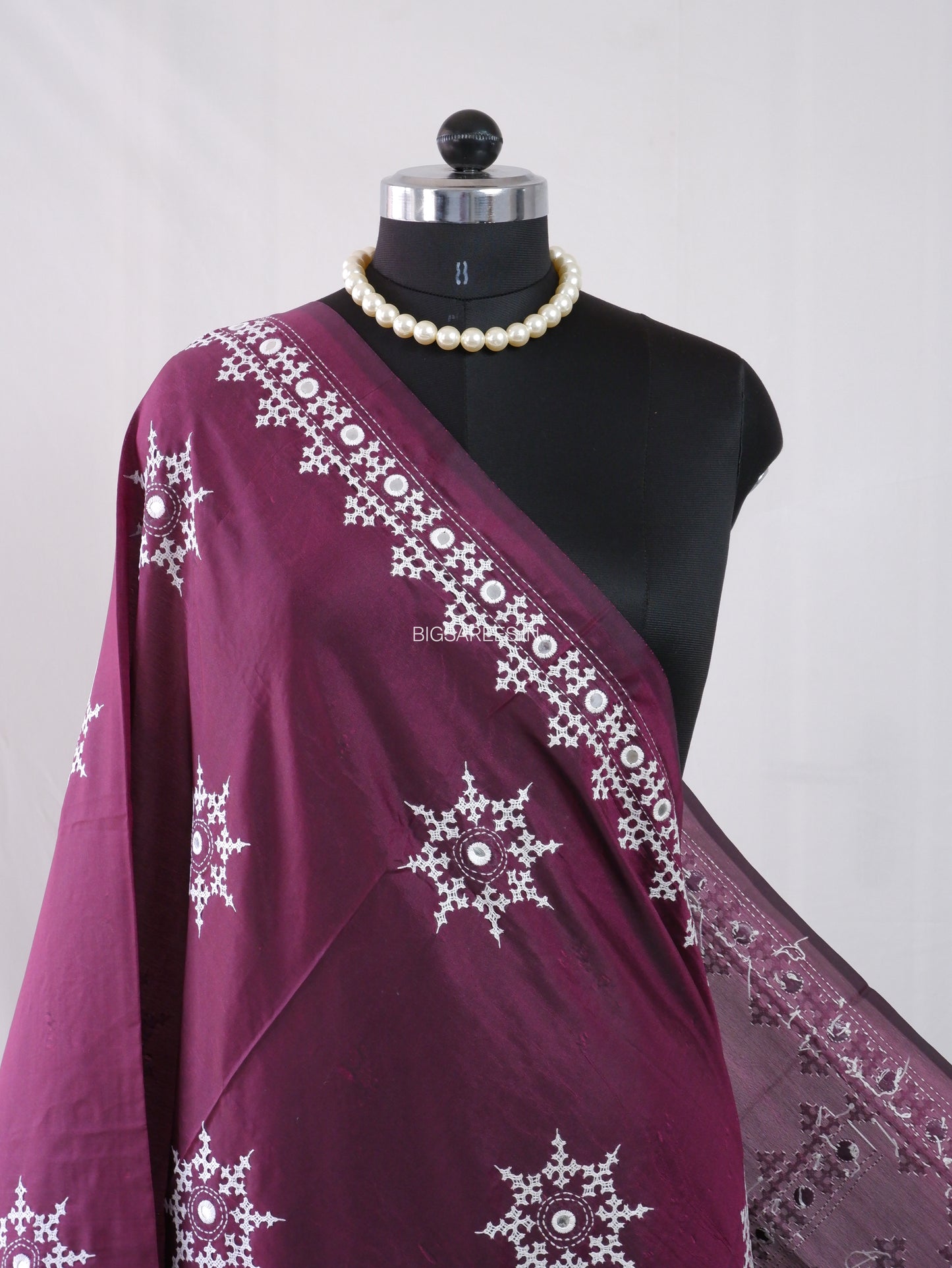 Kutchi Work Dupatta | Blended Bangalore Silk | Dark Purple