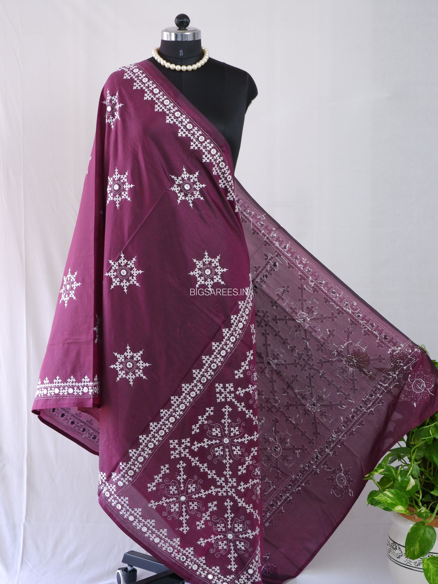 Kutchi Work Dupatta | Blended Bangalore Silk | Dark Purple
